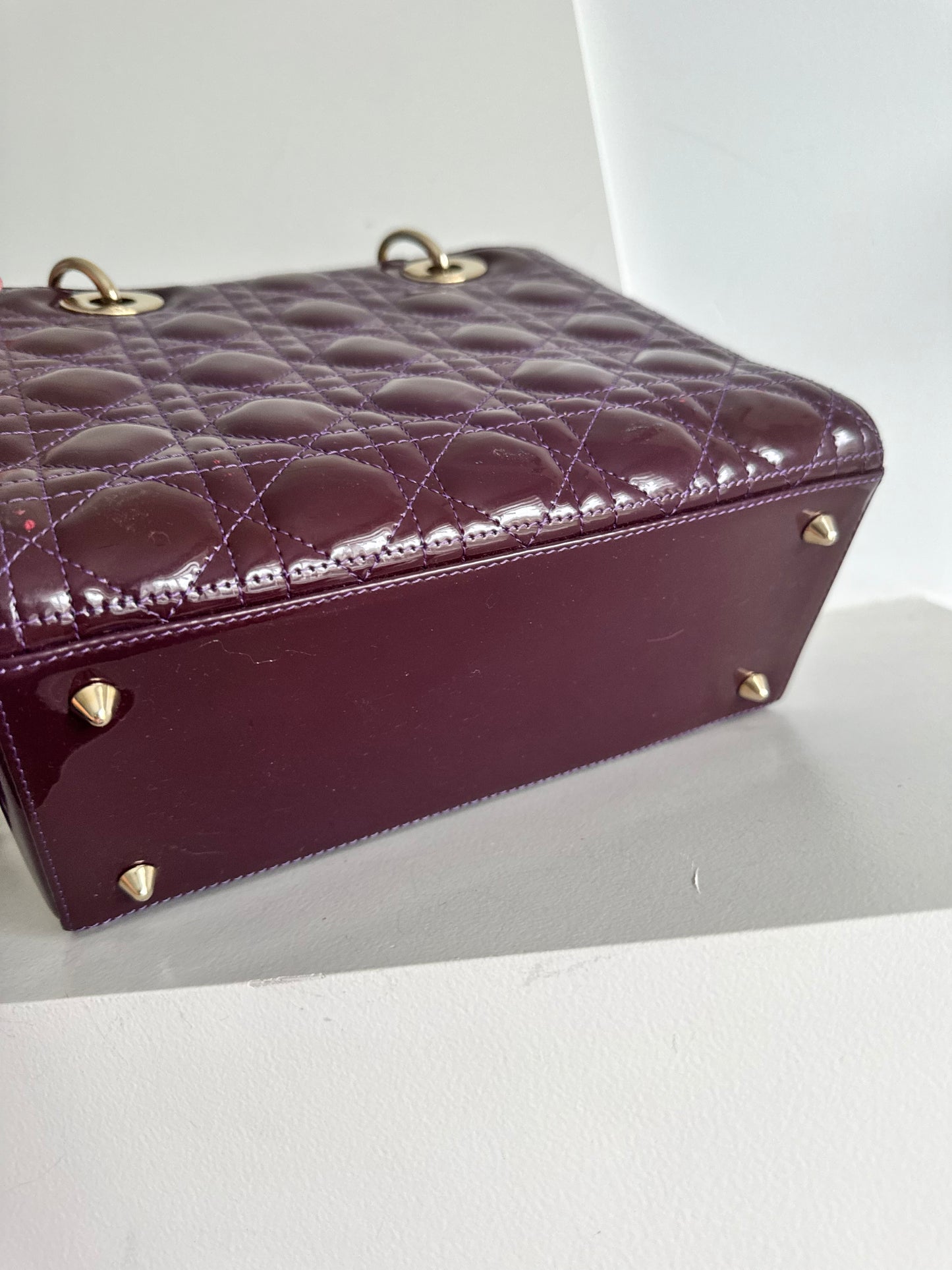 Christian Dior medium Lady, dark purple with signature Cannage stitching