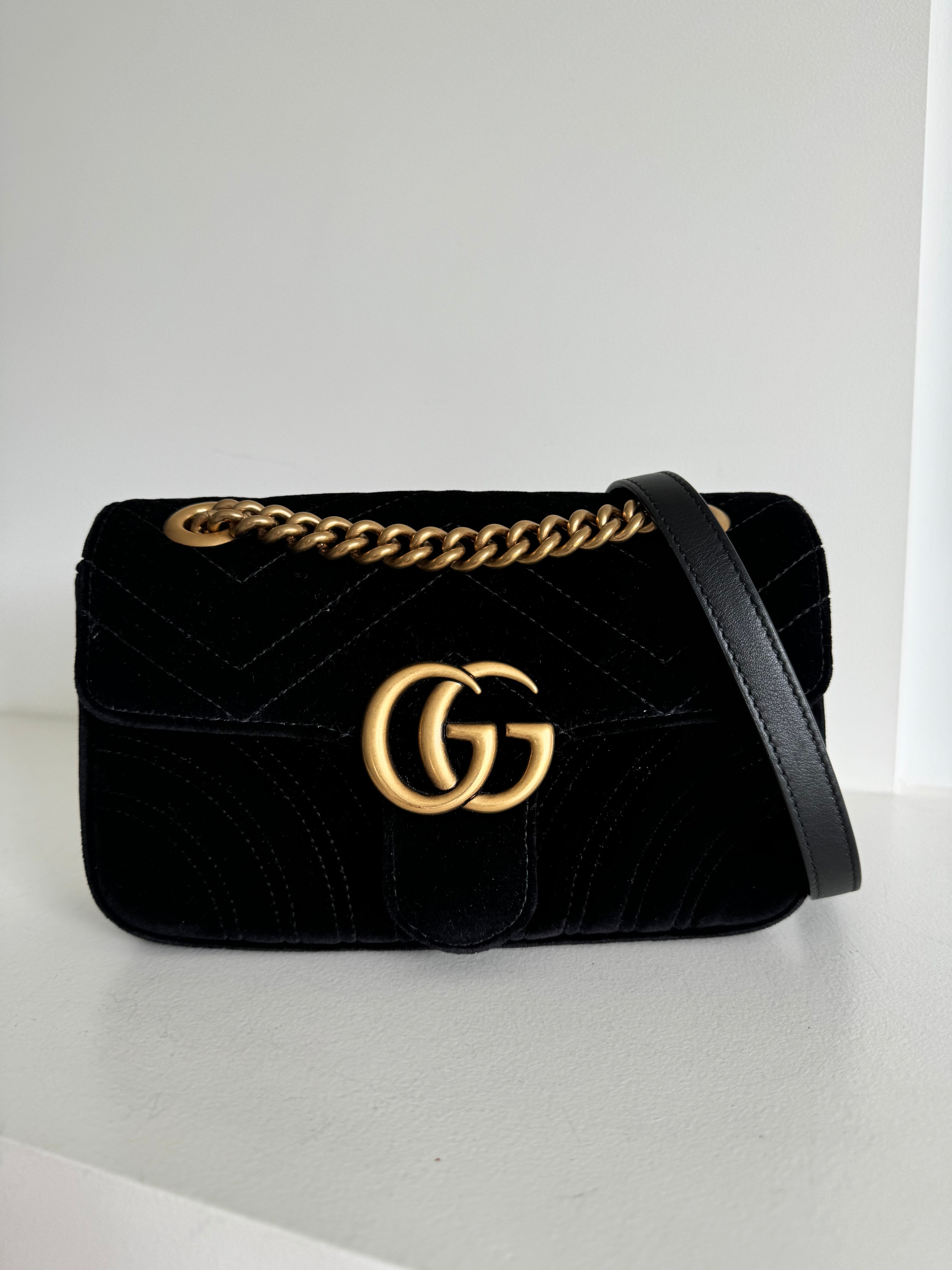 Gucci Mini Marmont Velvet Black Posh Ave Luxury Consignment