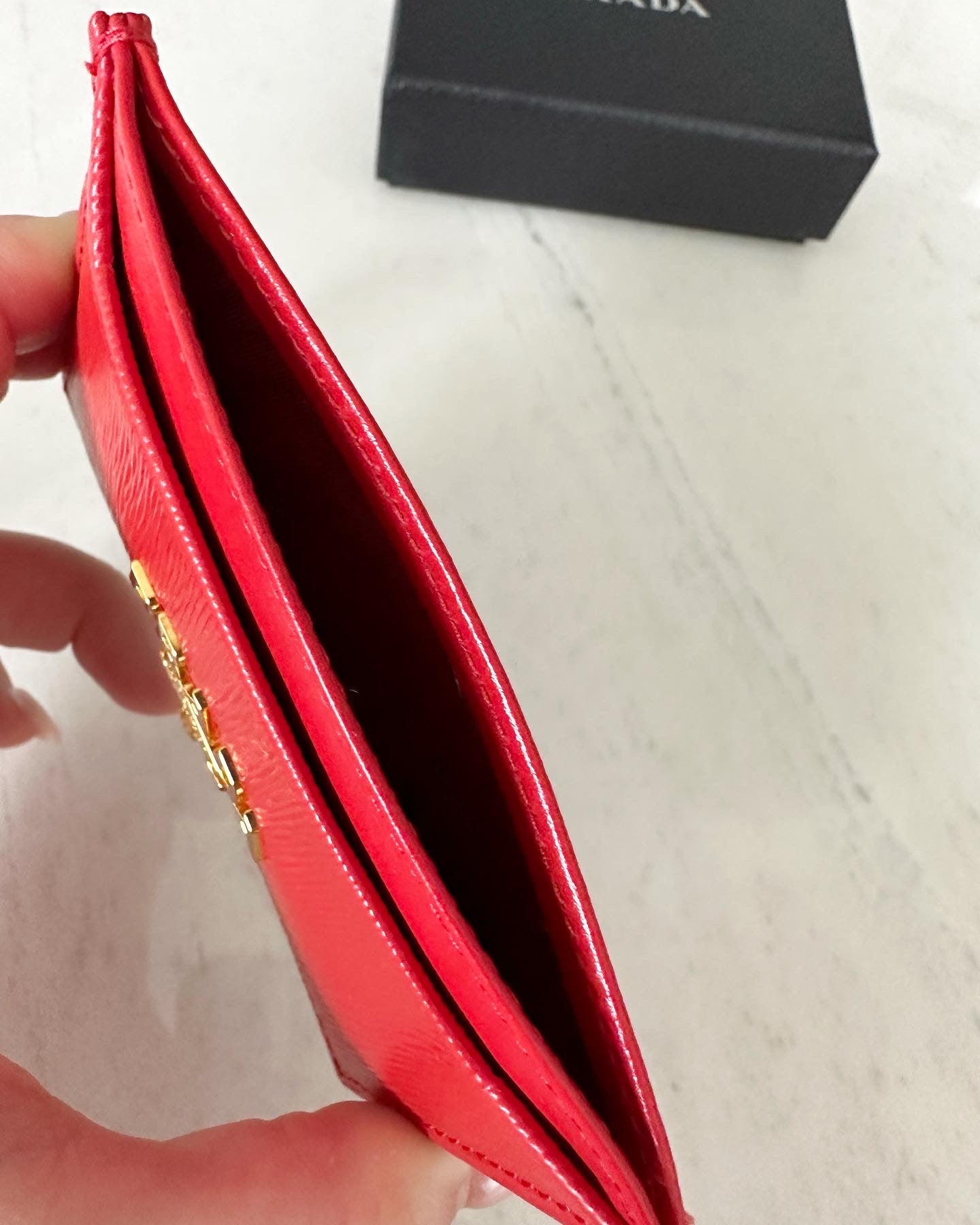 Prada red saffiano leather card holder