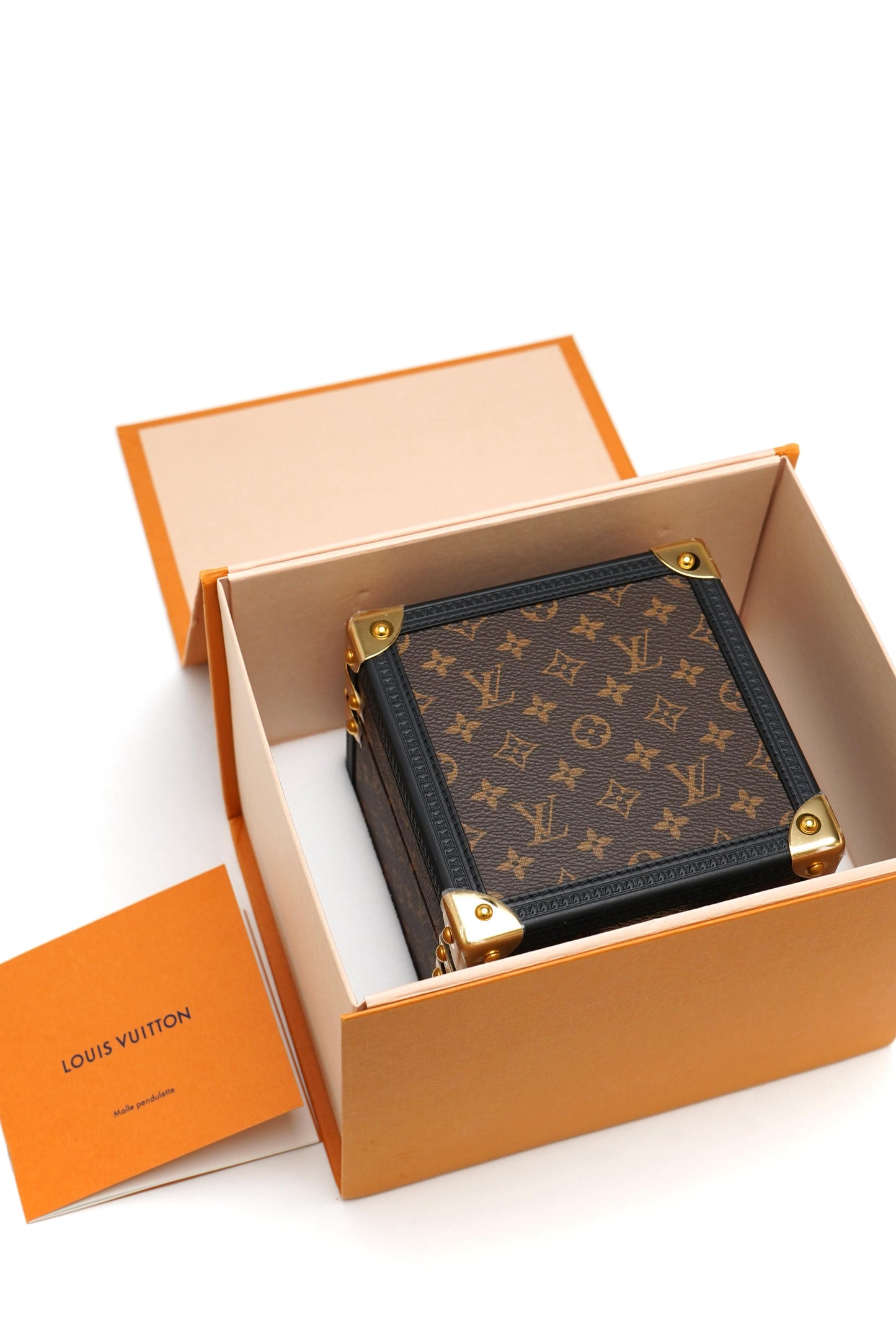 Louis Vuitton Trunk Table Clock, Quartz, 80mm, Brass, Monogram