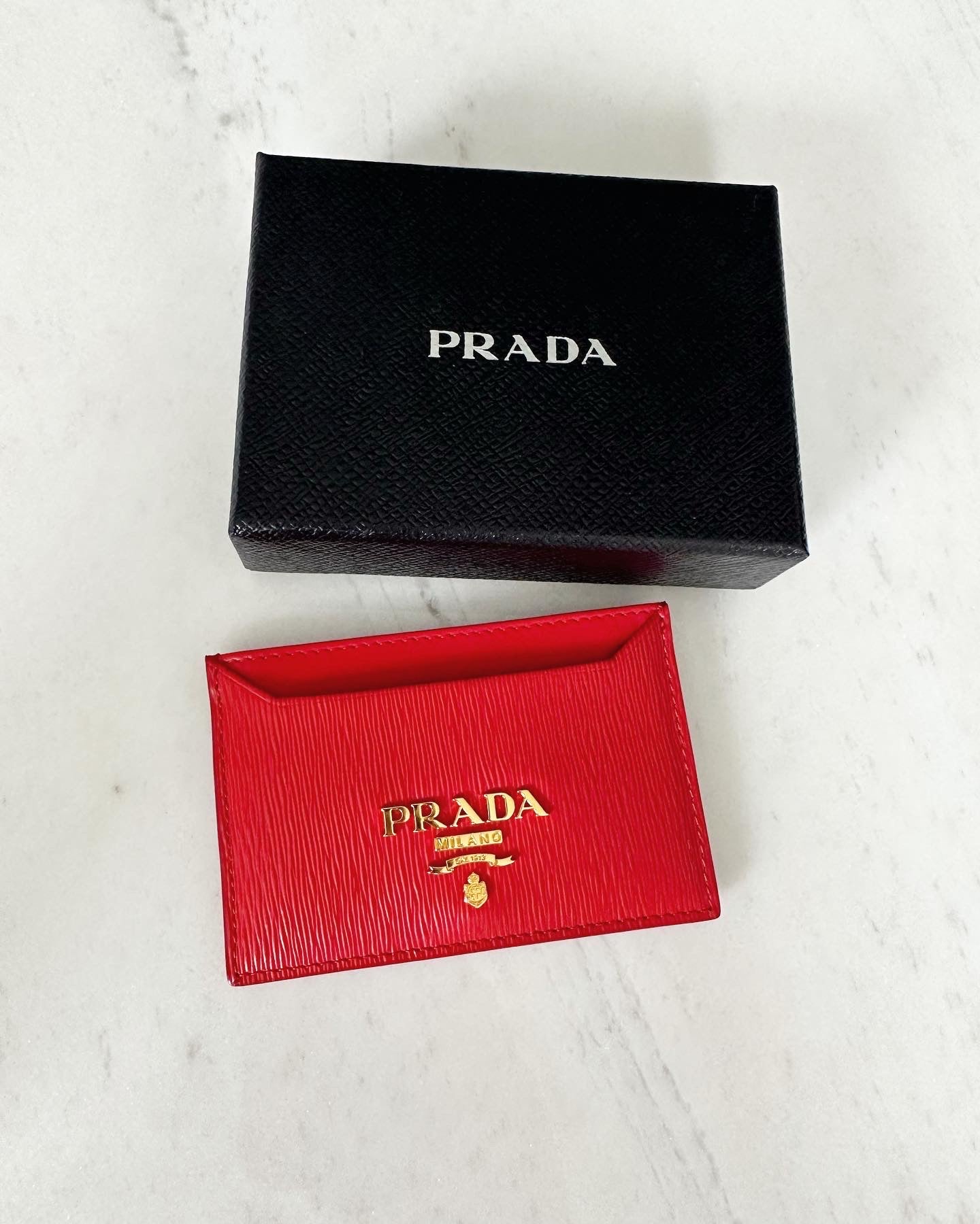 Prada red saffiano leather card holder