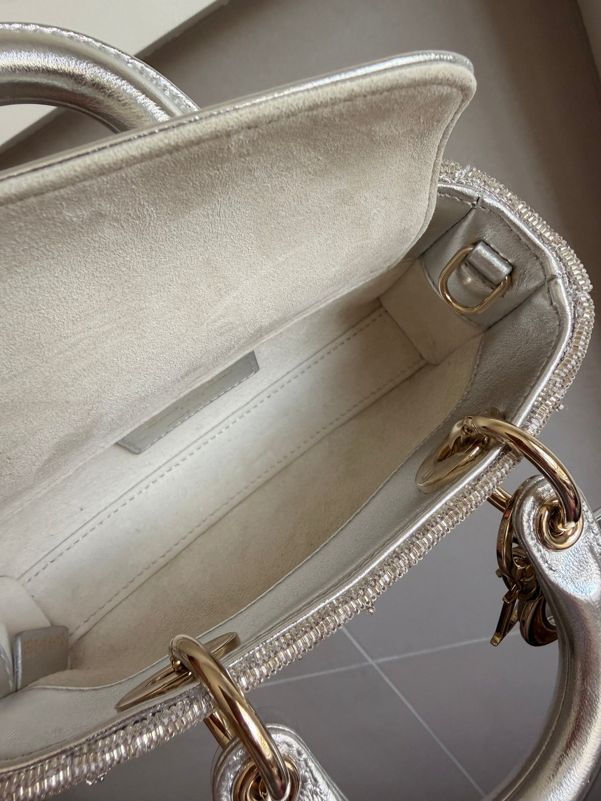 Christian Dior Metallic Lambskin Crystal Beaded Micro Lady D-Joy