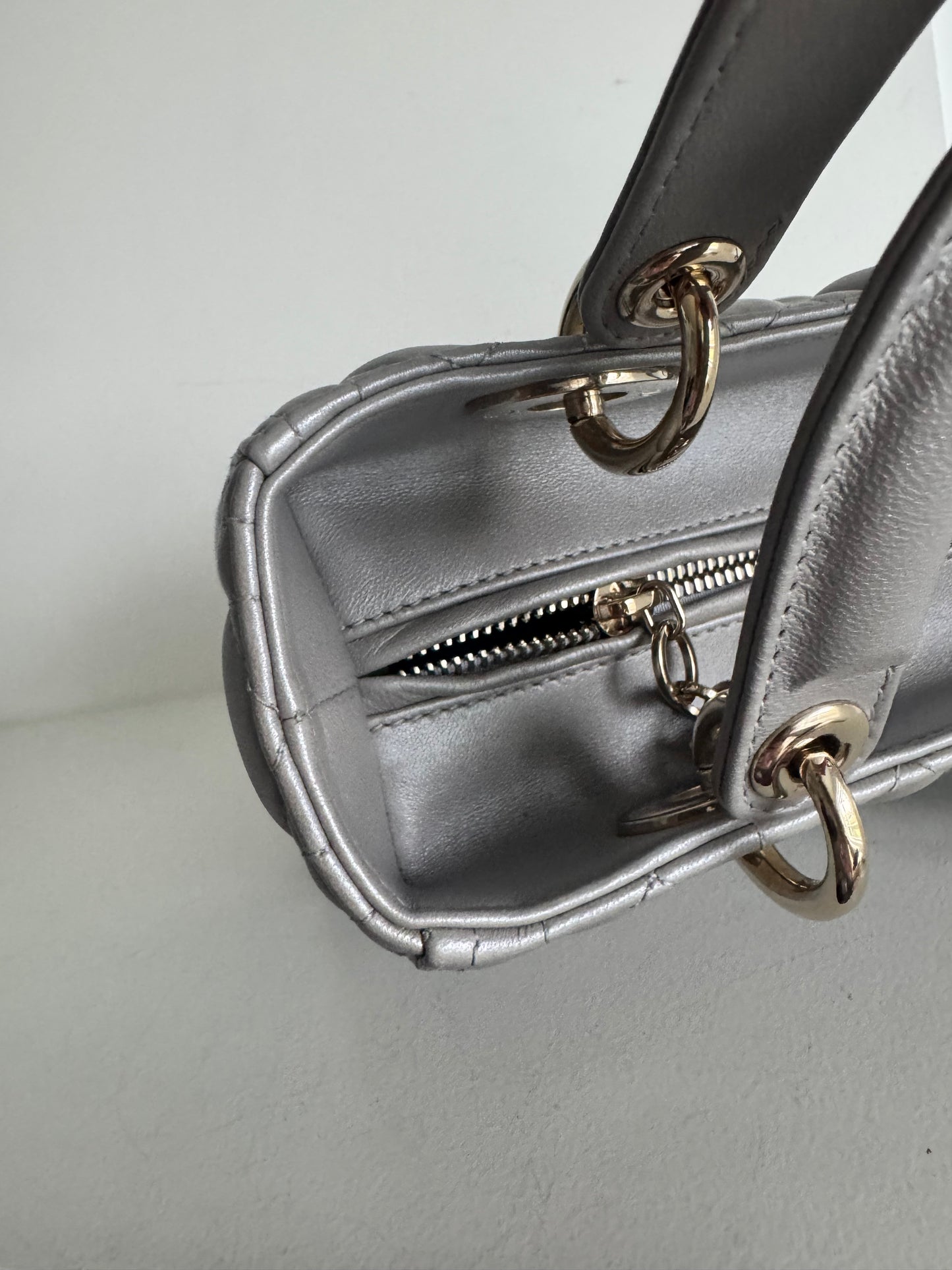 Christian Dior medium Lady, grey with signature Cannage stitching