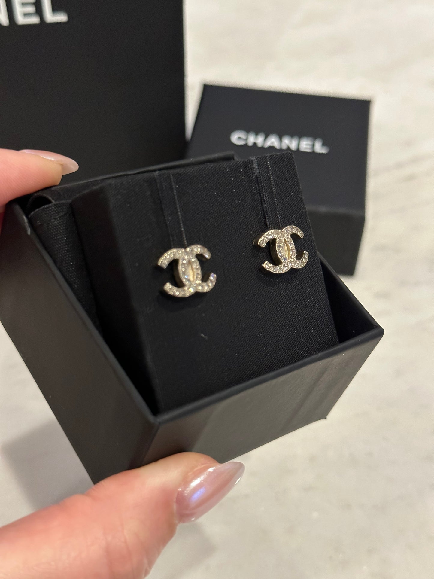 Chanel crystal CC stud earrings