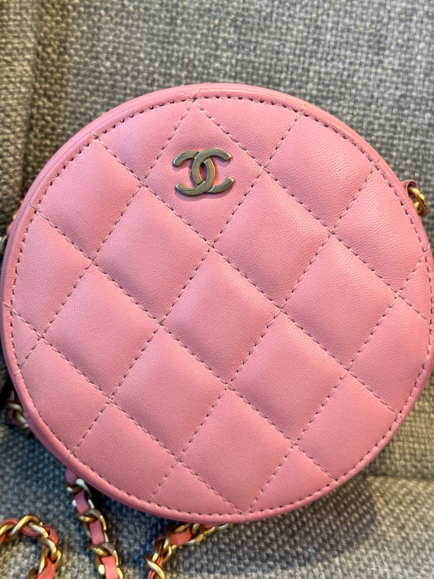 Chanel round mini Lambskin bag, pink