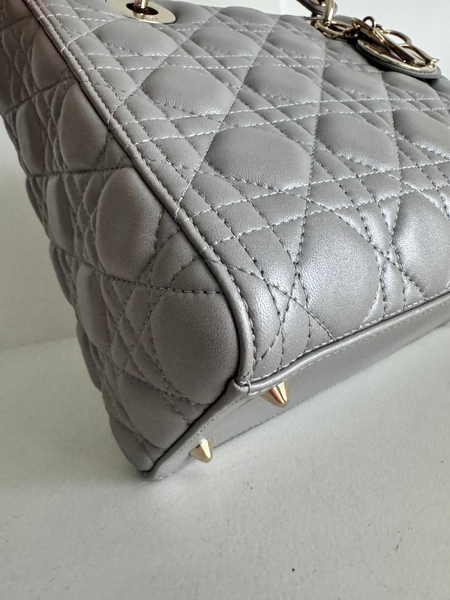 Christian Dior medium Lady, grey with signature Cannage stitching