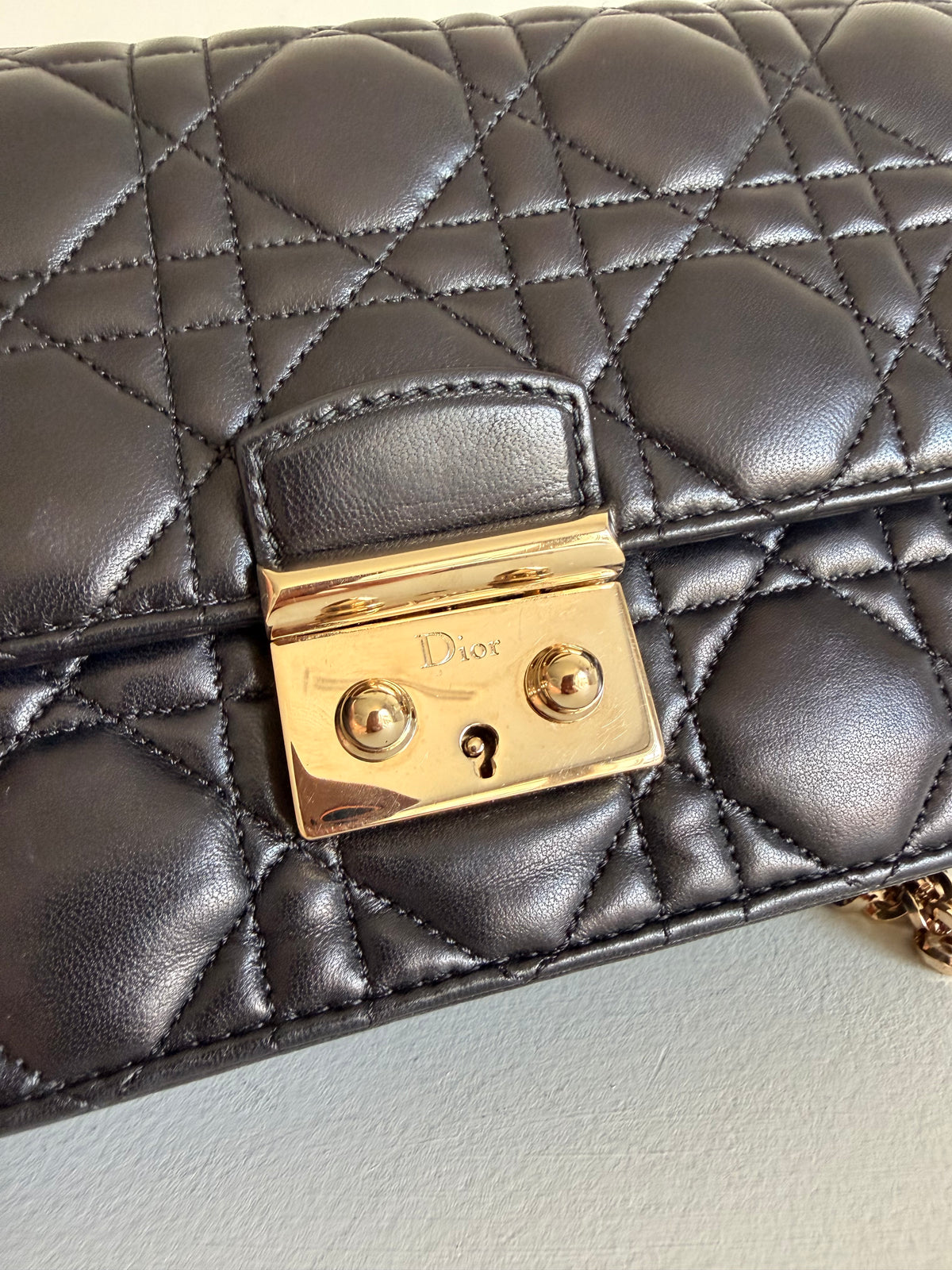 Christian Dior Black Lambskin Cannage Miss Dior Promenade Pouch