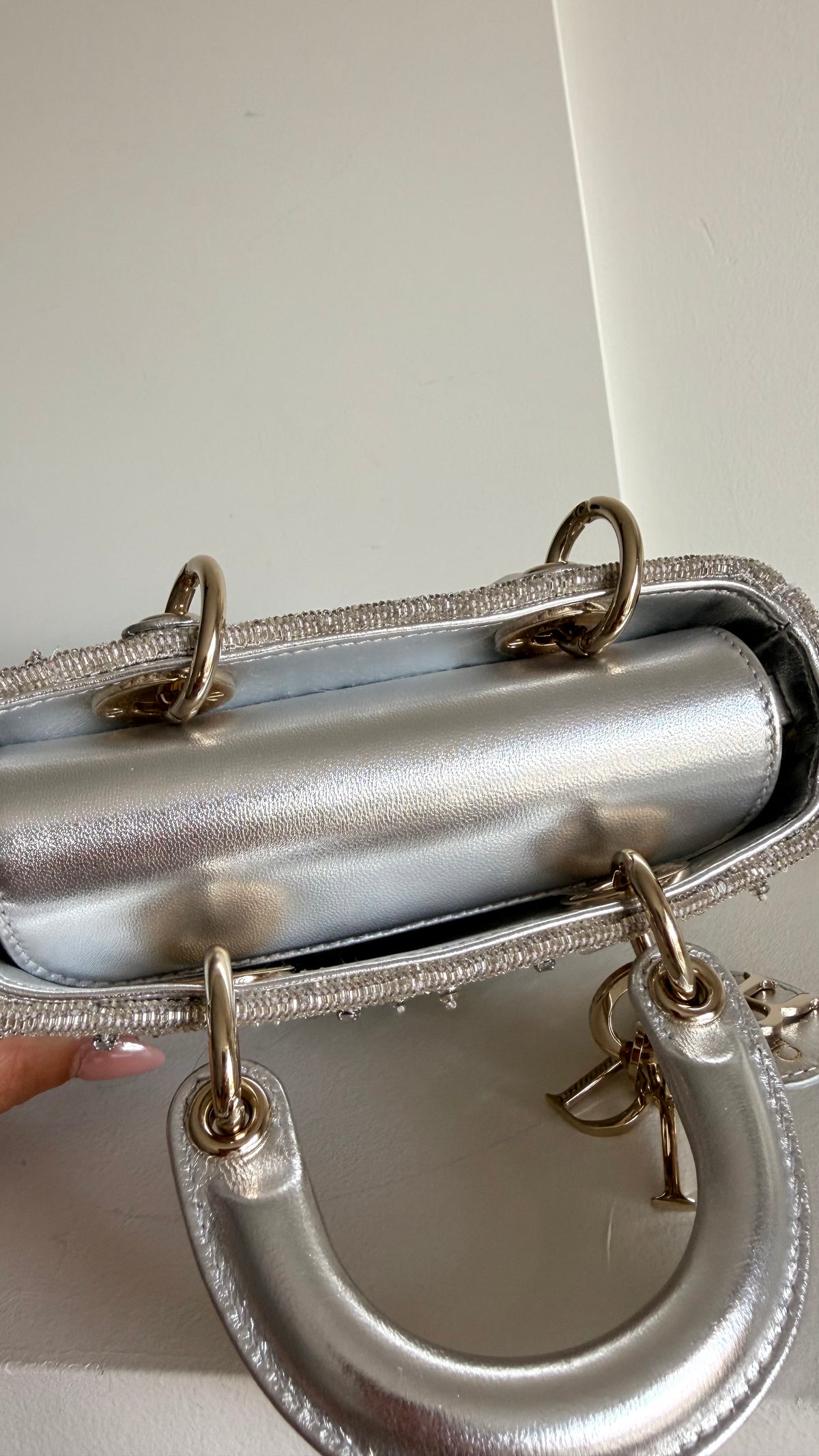 Christian Dior Metallic Lambskin Crystal Beaded Micro Lady D-Joy