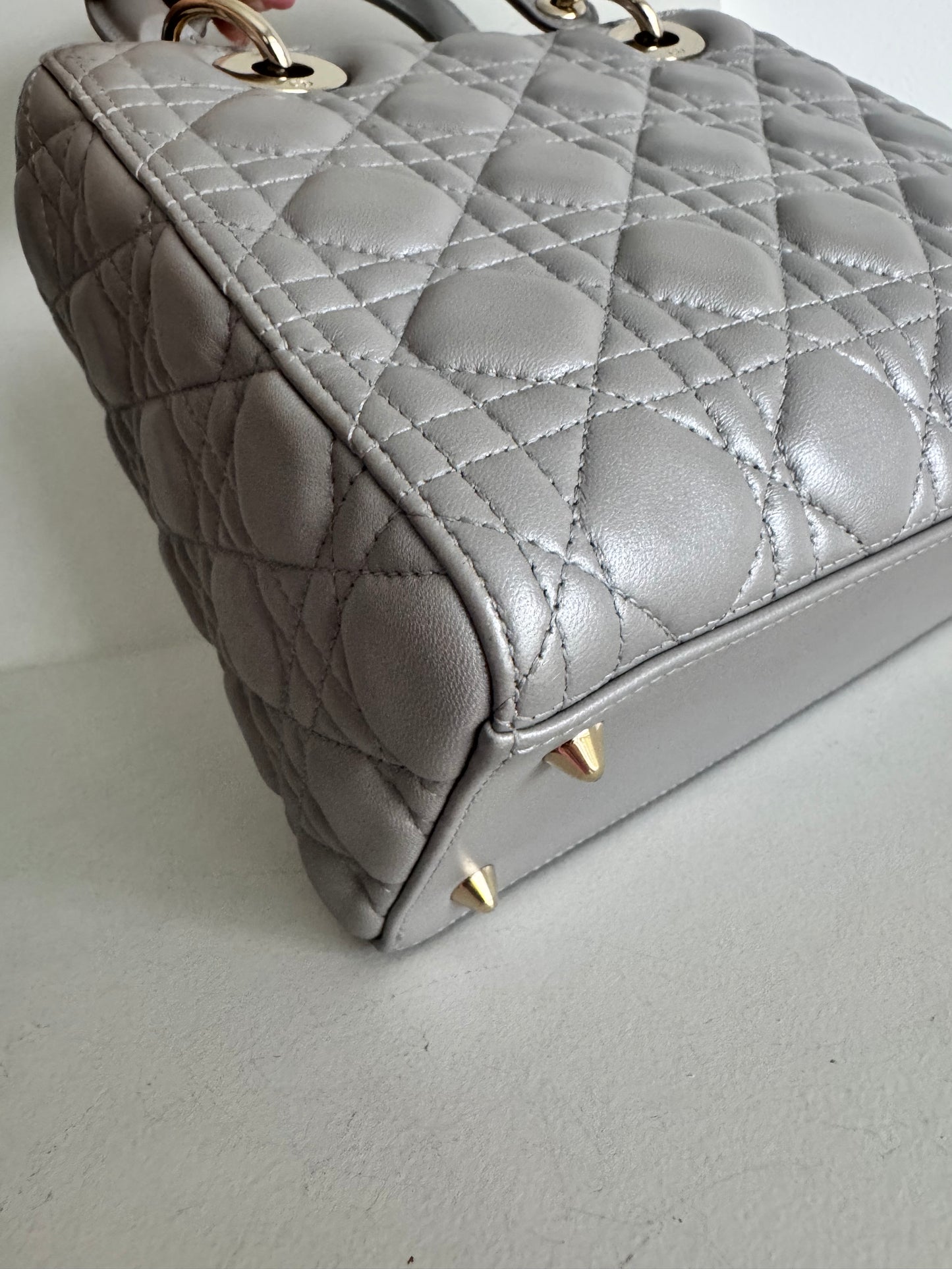 Christian Dior medium Lady, grey with signature Cannage stitching