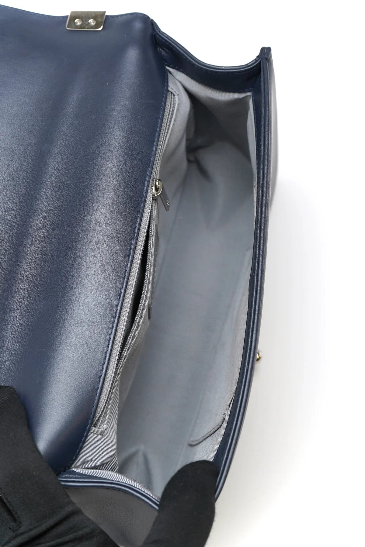 Chanel Lambskin Chevron Quilted New Large Boy Flap Dark Navy Blue