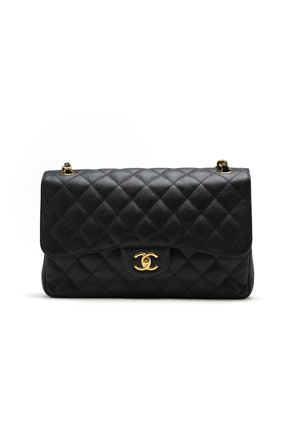 Chanel Caviar Quilted Jumbo Double Flap Black and gold