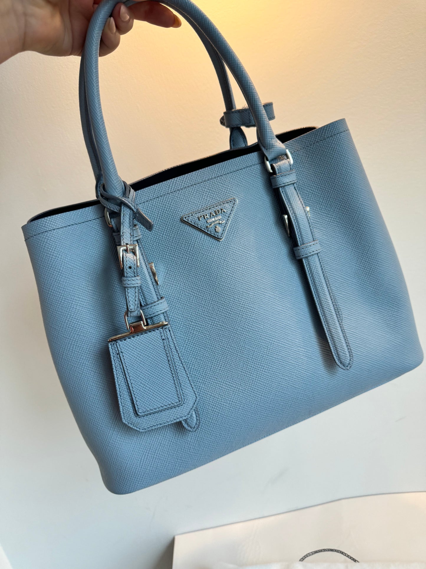 PRADA Saffiano Cuir Double Handle Tote Astrale