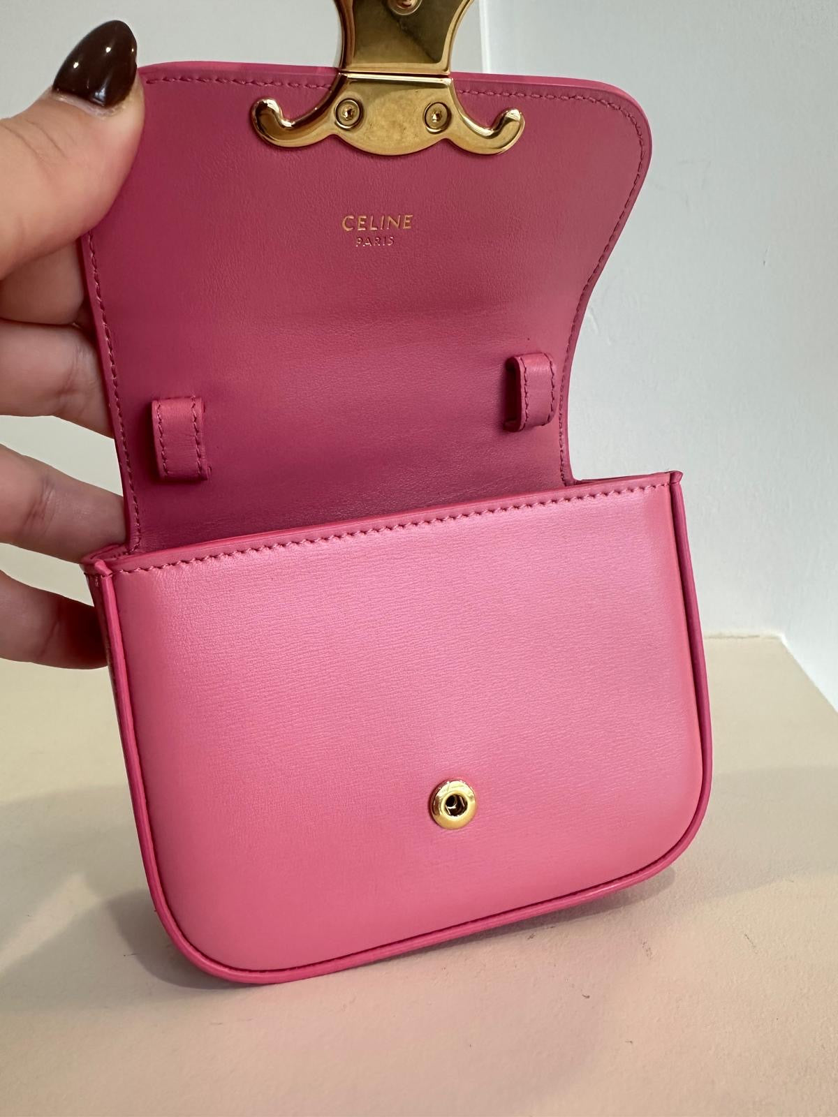 Celine Mini Claude In Shiny Calfskin, pink