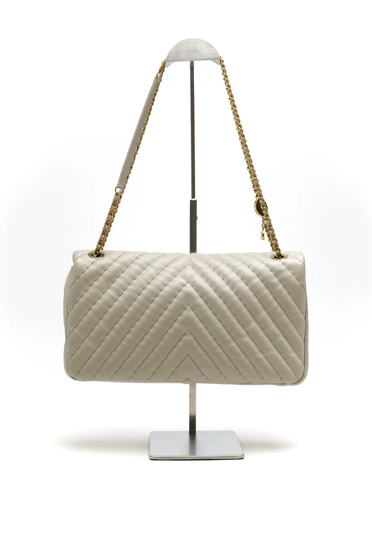 Chanel Calfskin Chevron Quilted Medium Double Flap Grey