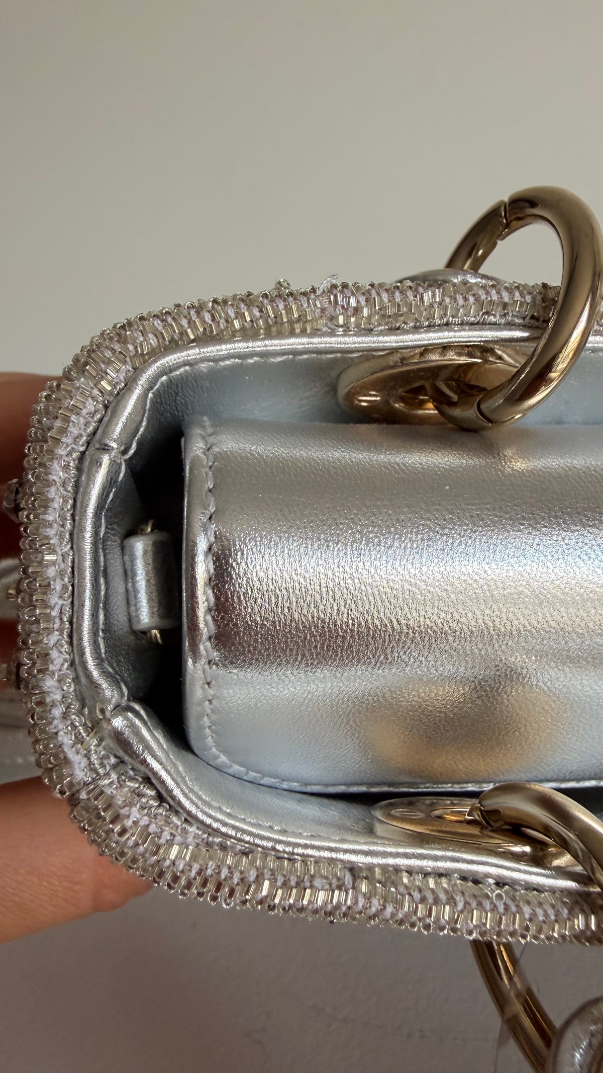Christian Dior Metallic Lambskin Crystal Beaded Micro Lady D-Joy