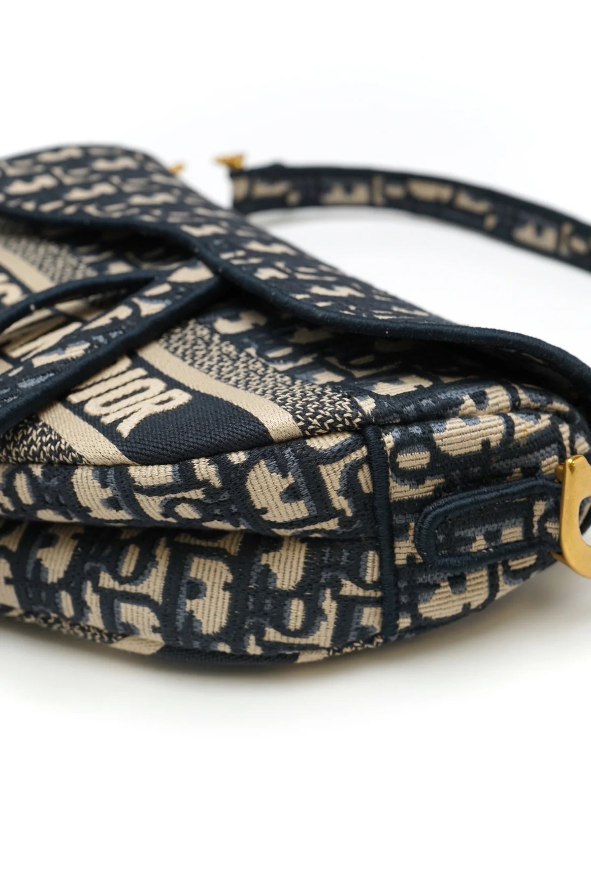 Christian Dior Oblique Embroidered Saddle Bag Blue with strap