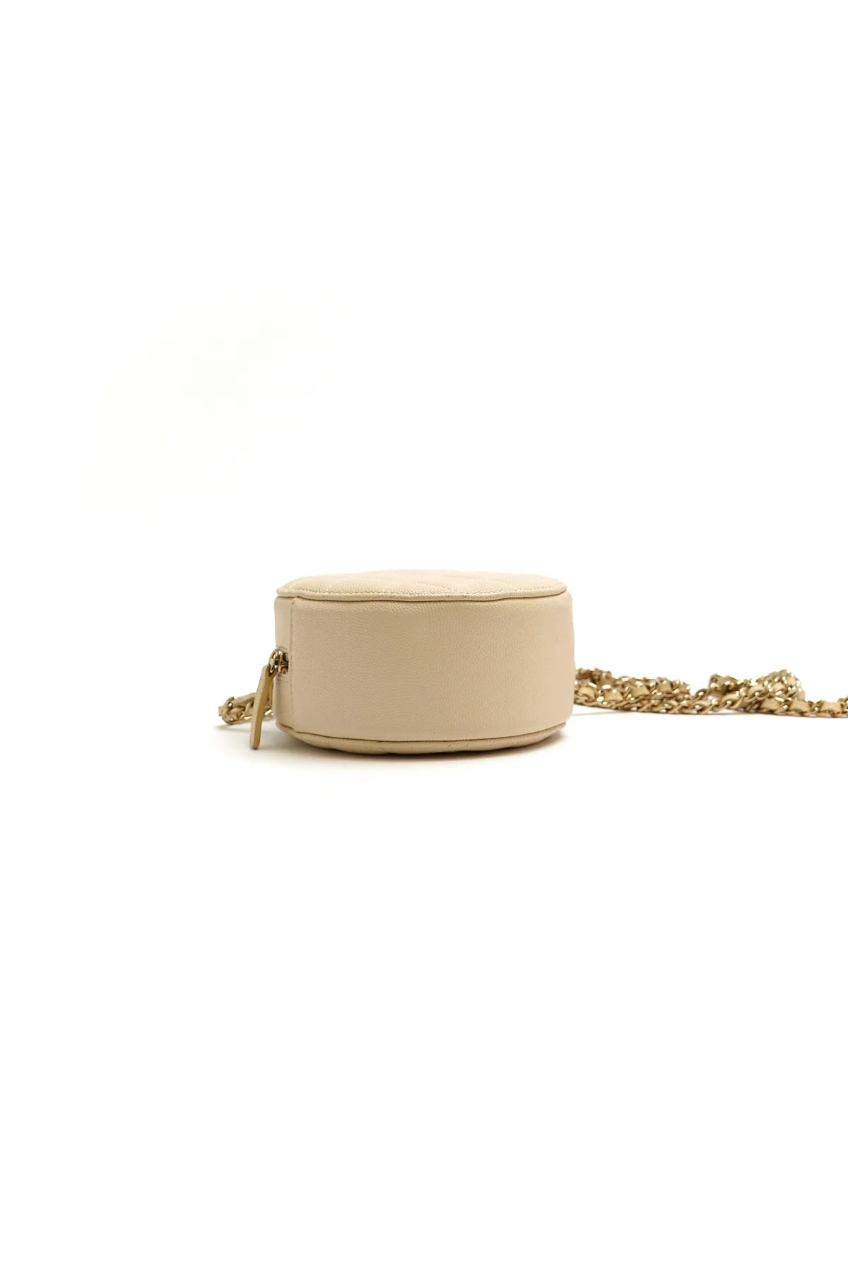Chanel Caviar Quilted Round Clutch With Chain White