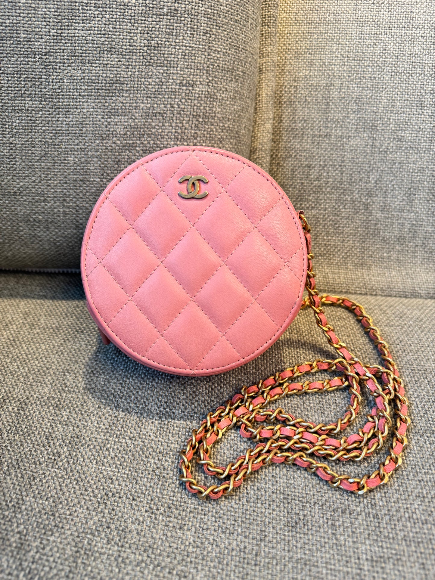 Chanel round mini Lambskin bag, pink