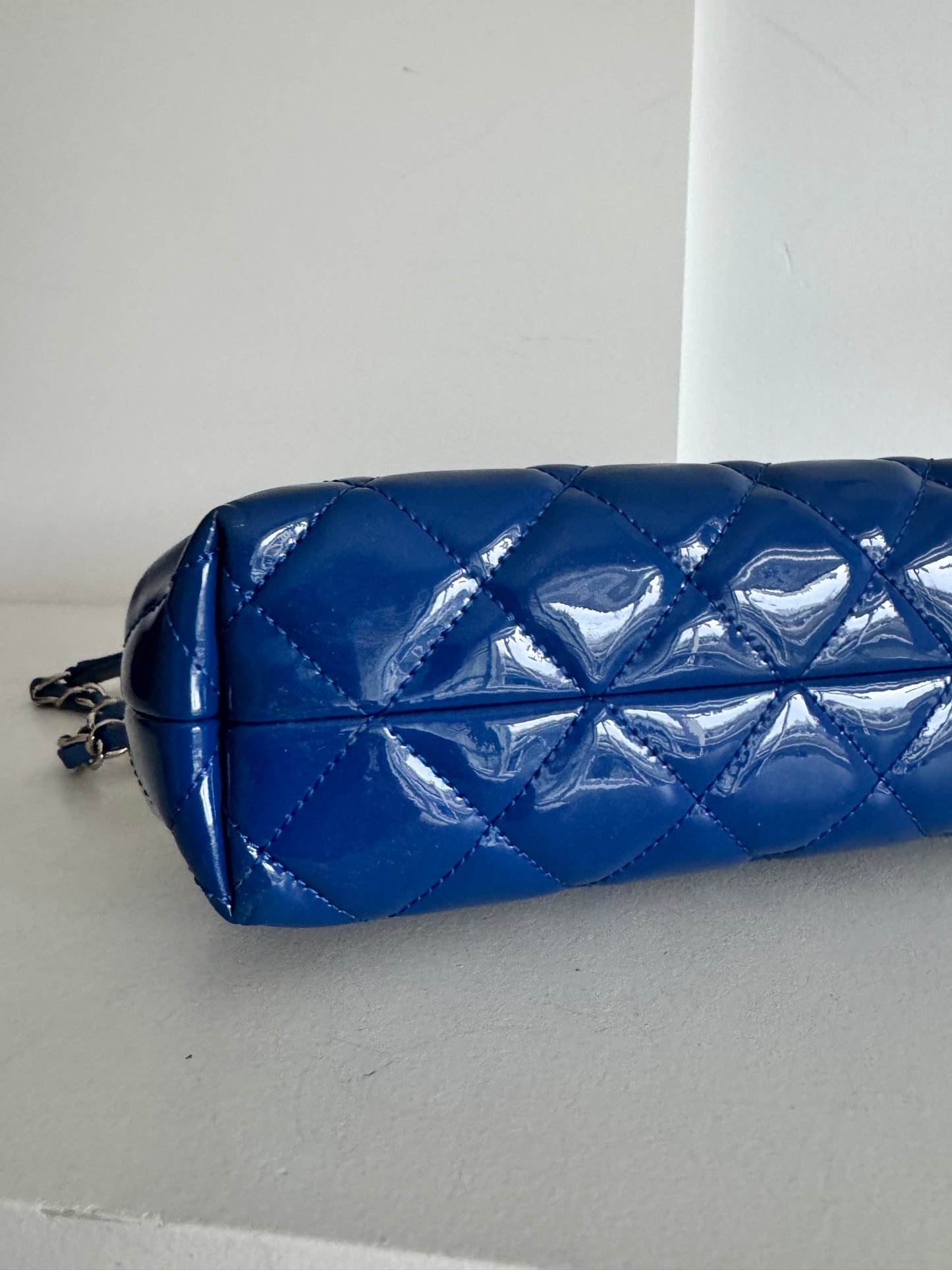 Chanel Blue Patent Leather Medium Accordion Shoulder