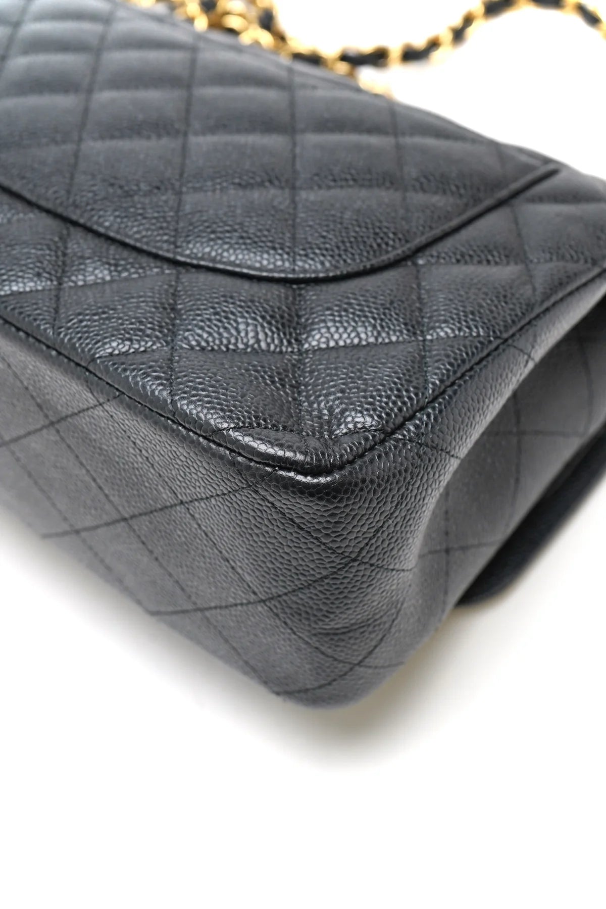 Chanel Caviar Quilted Jumbo Double Flap Black and gold