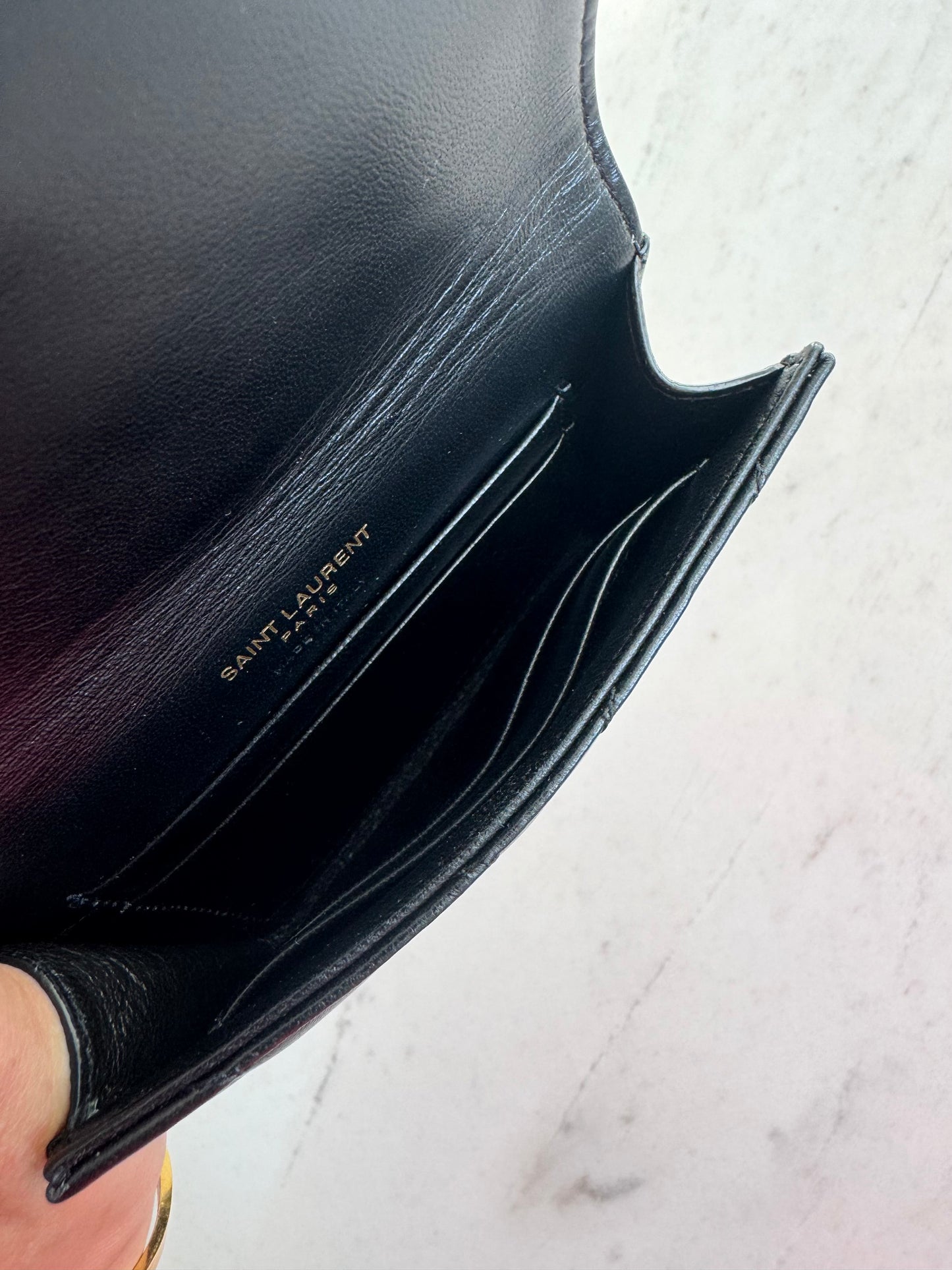 Saint Laurent Small Cassandre leather wallet, Black
