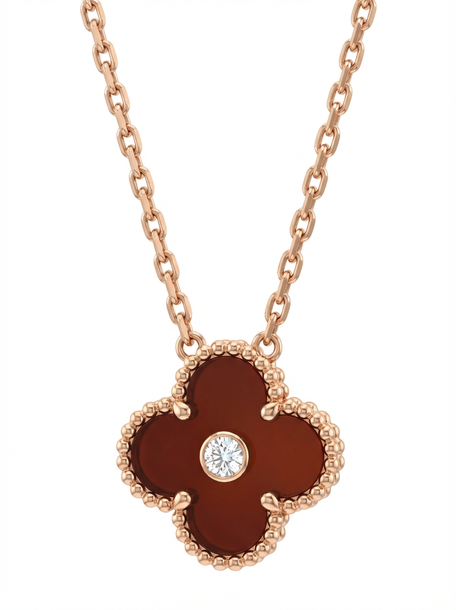 Van cleef and Arpels Vintage Alhambra Carnelian w/ Diamond Necklace