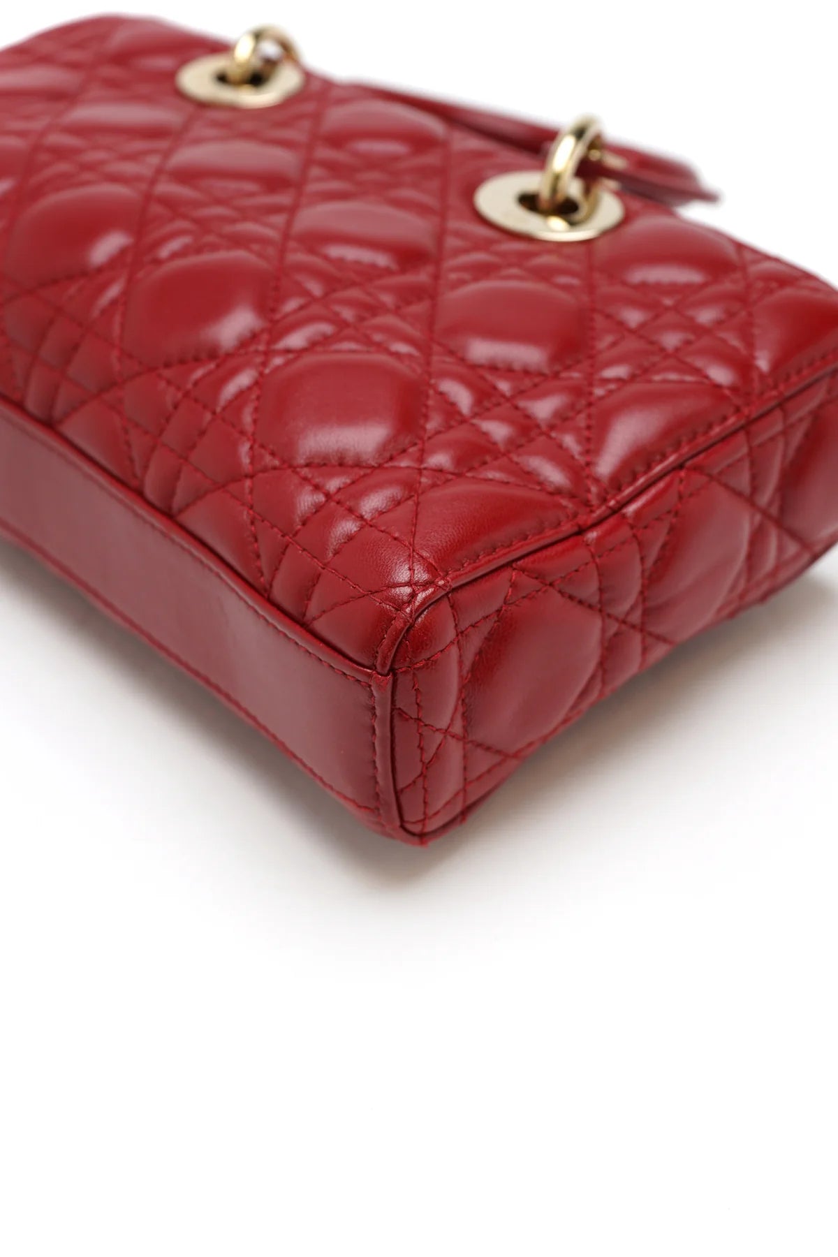 Christian Dior Lambskin Cannage Medium Lady D-Joy Red
