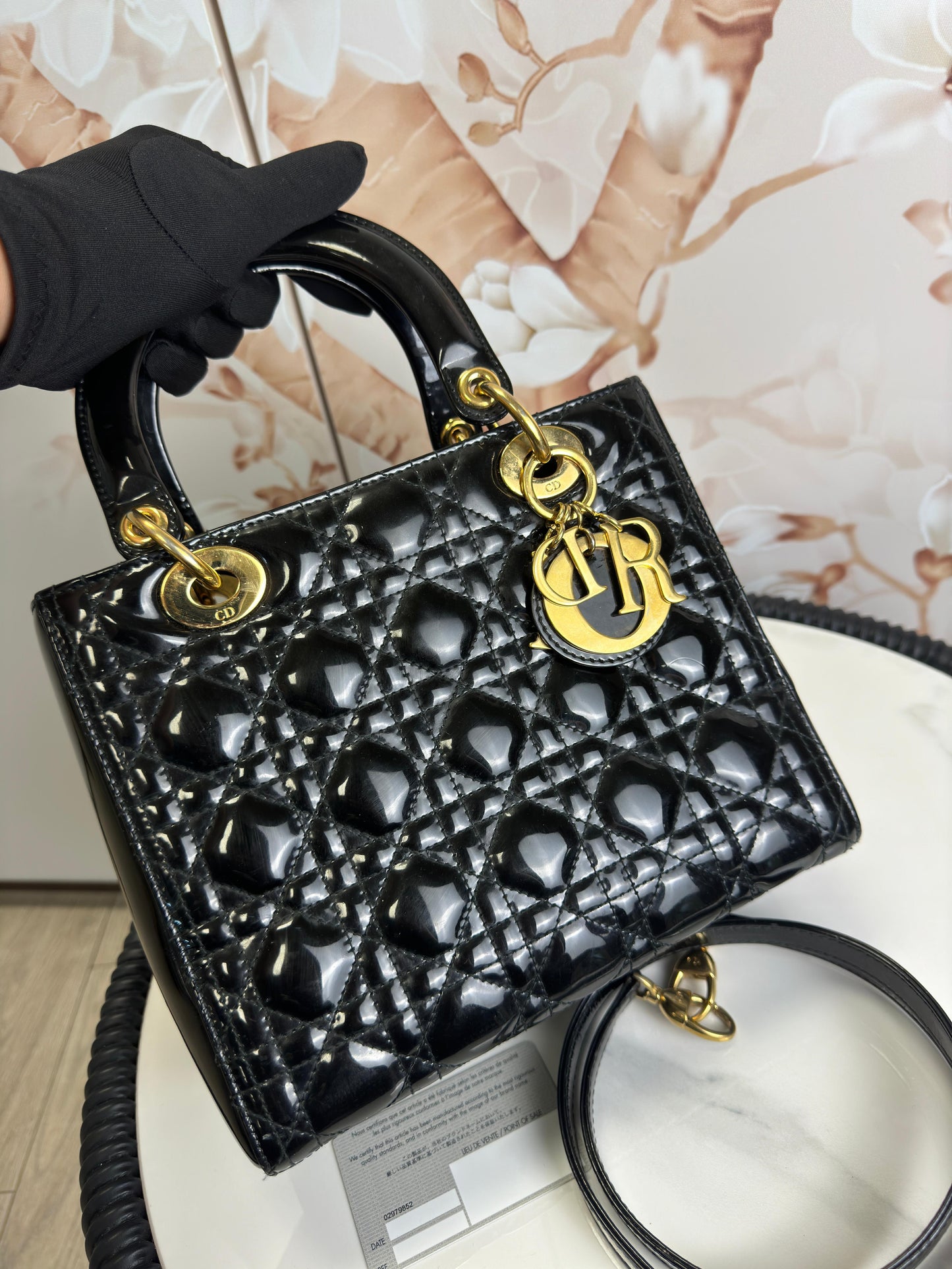 Christian Dior Patent Cannage Medium Lady Dior Black