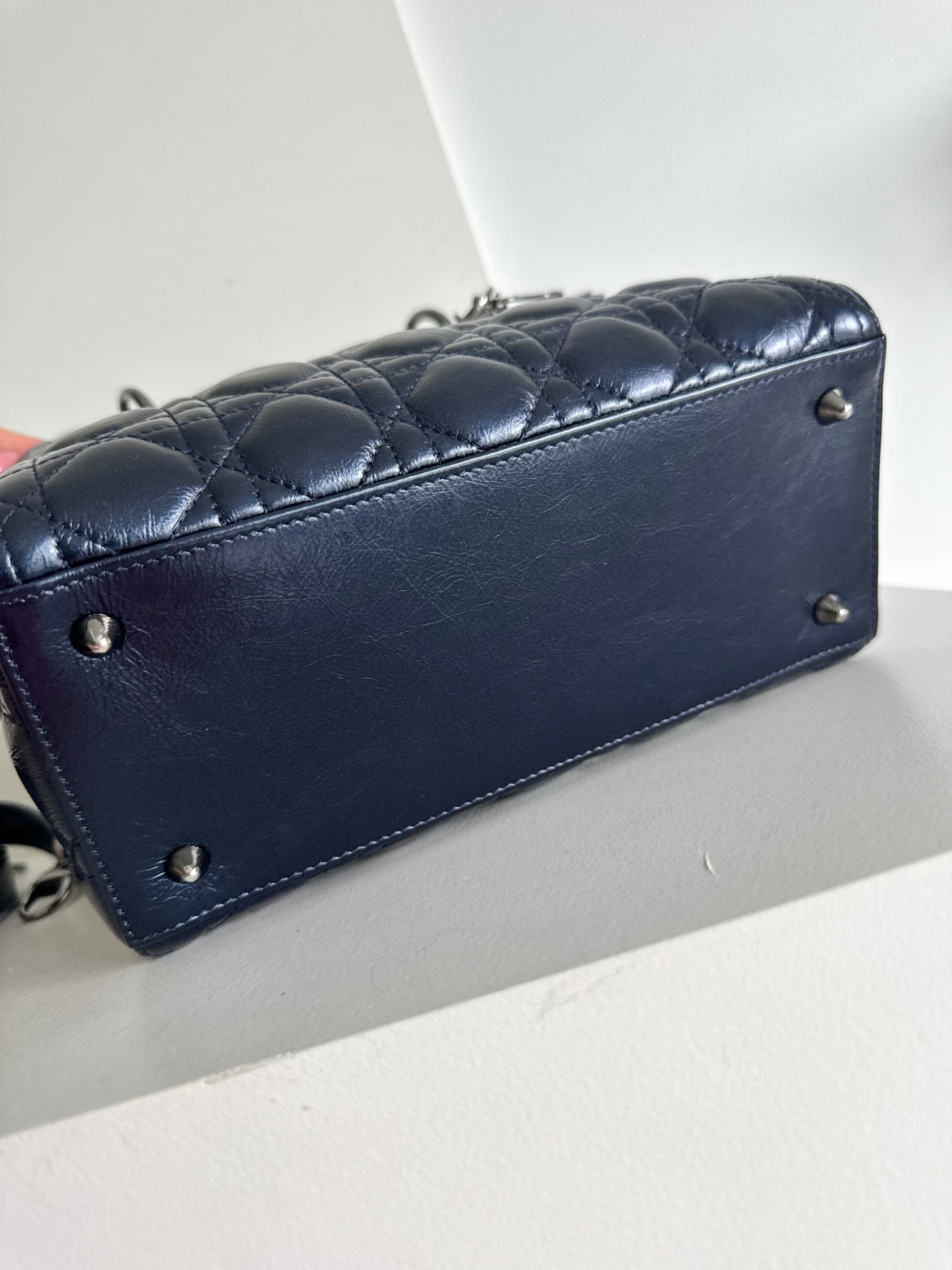 Christian Dior Medium Lady Navy with signature Cannage Stitching