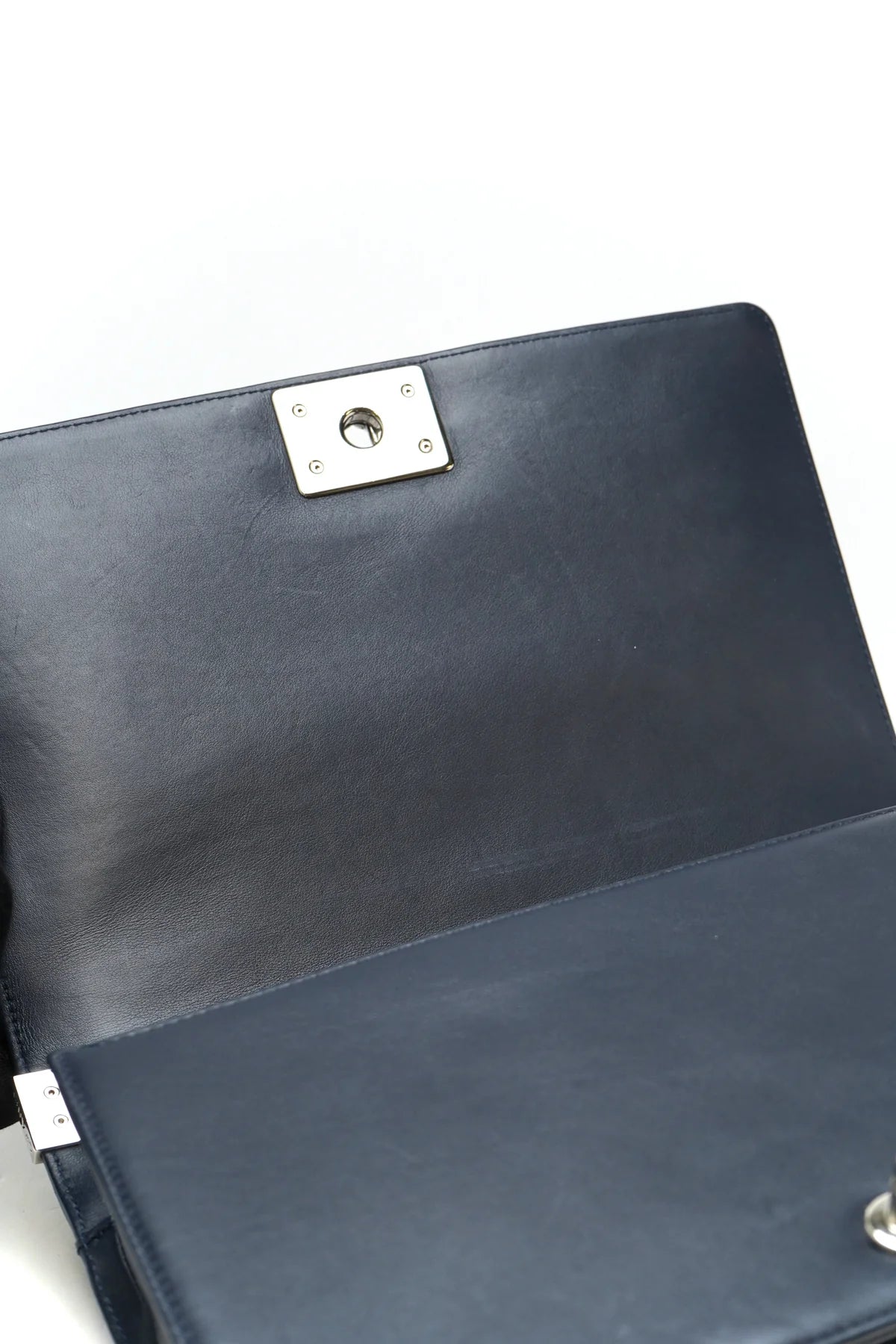 Chanel Lambskin Chevron Quilted New Large Boy Flap Dark Navy Blue