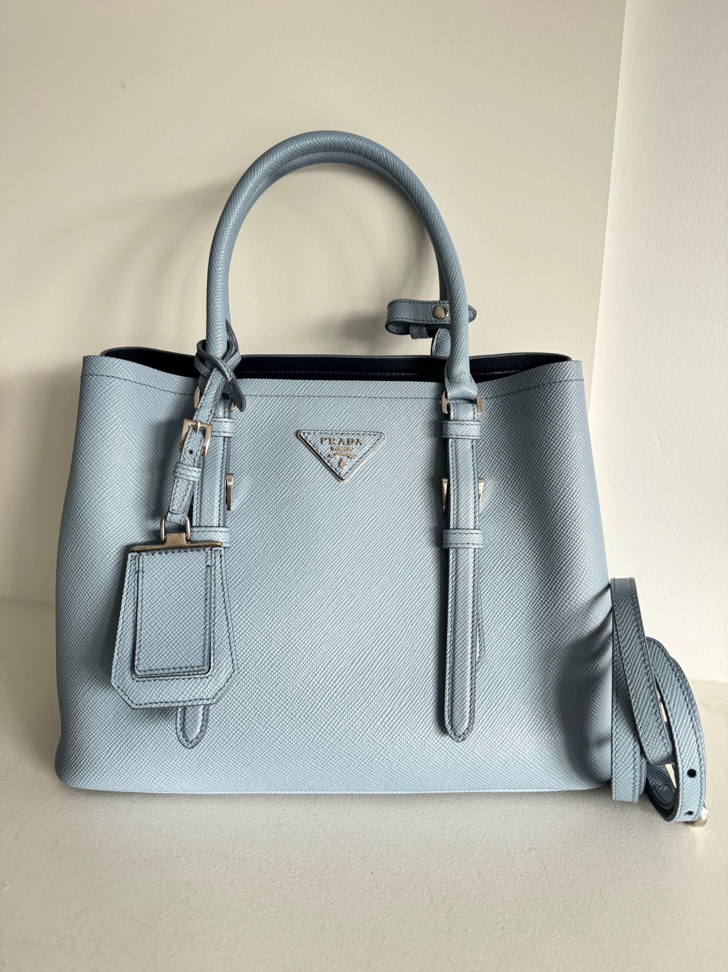 PRADA Saffiano Cuir Double Handle Tote Astrale