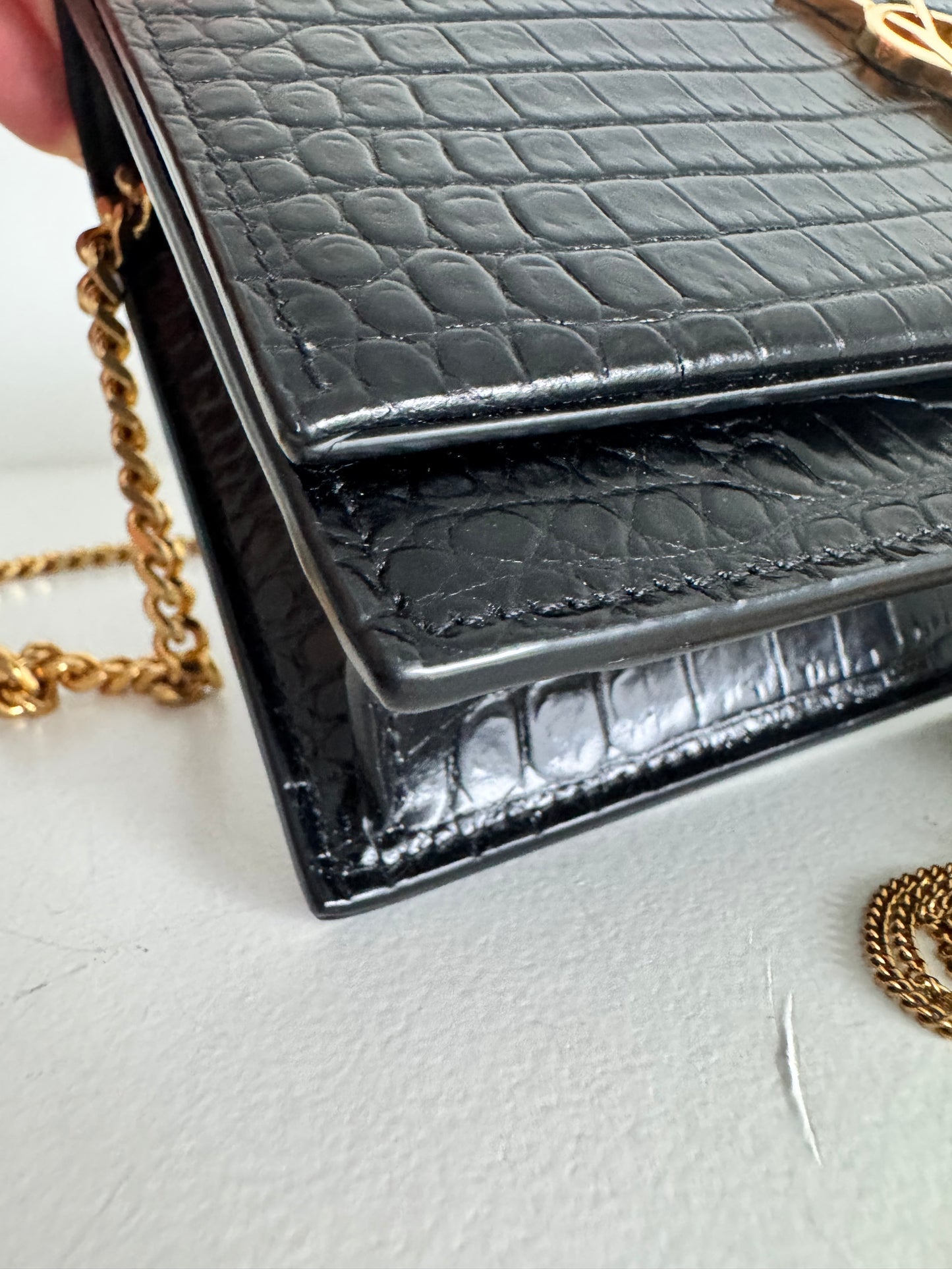 Saint Laurent Kate Wallet On Chain Croc Embossed bag
