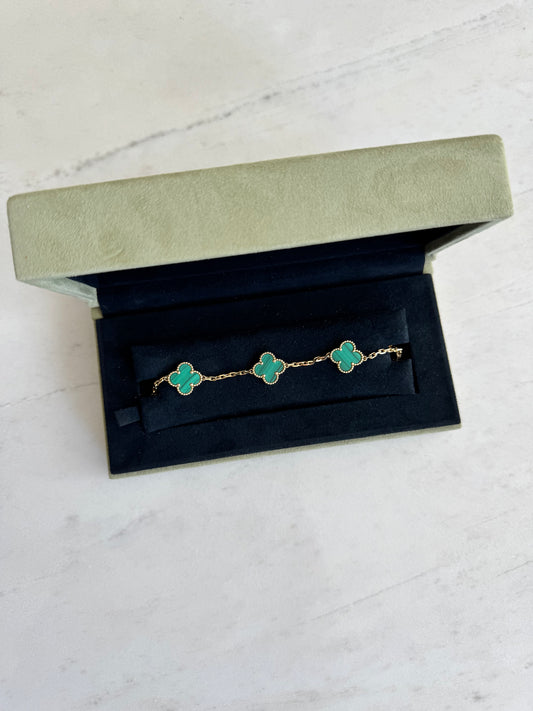 Van Cleef & Arpels Vintage Alhambra 5 Motif Bracelet, Malachite