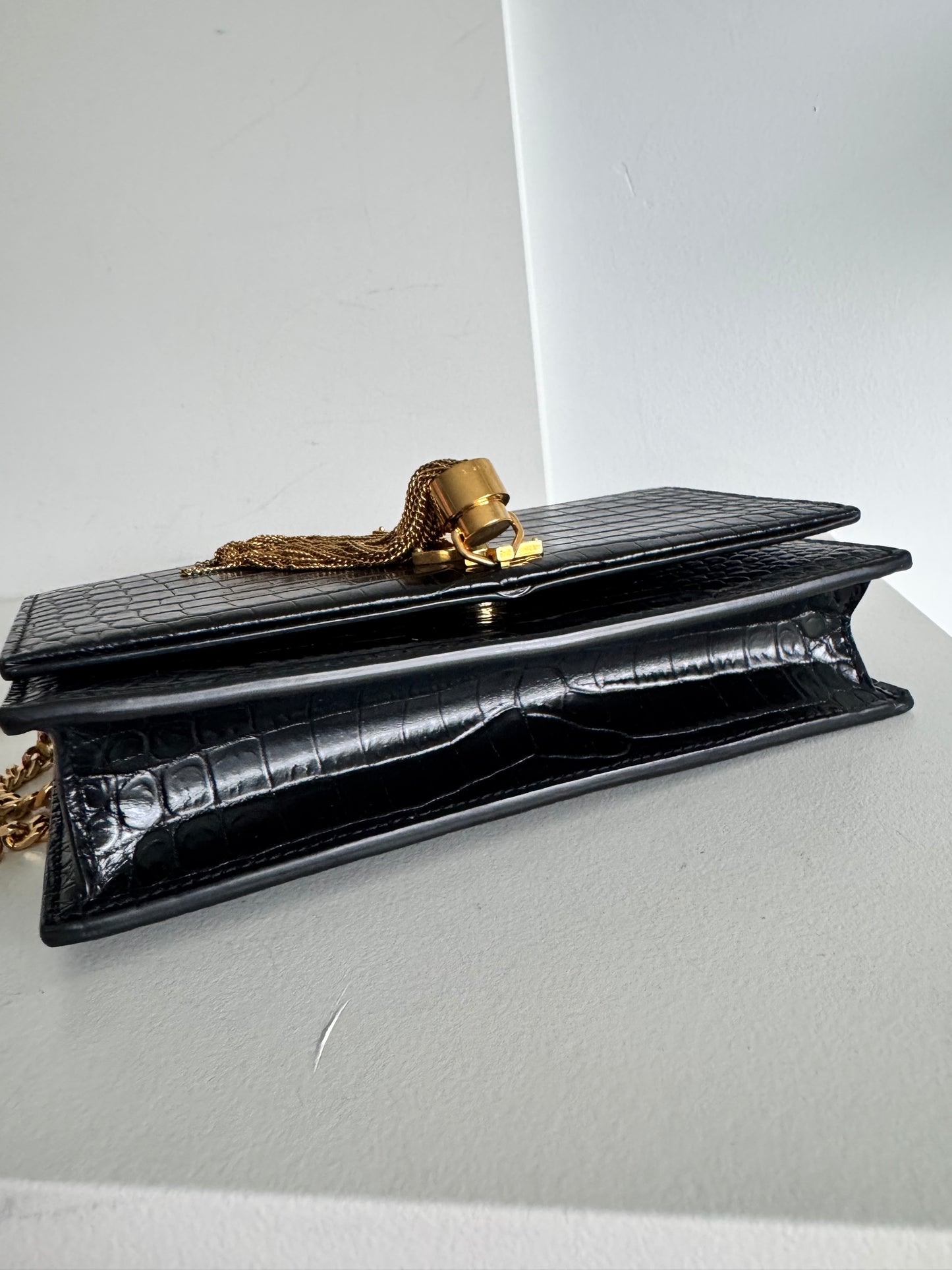 Saint Laurent Kate Wallet On Chain Croc Embossed bag
