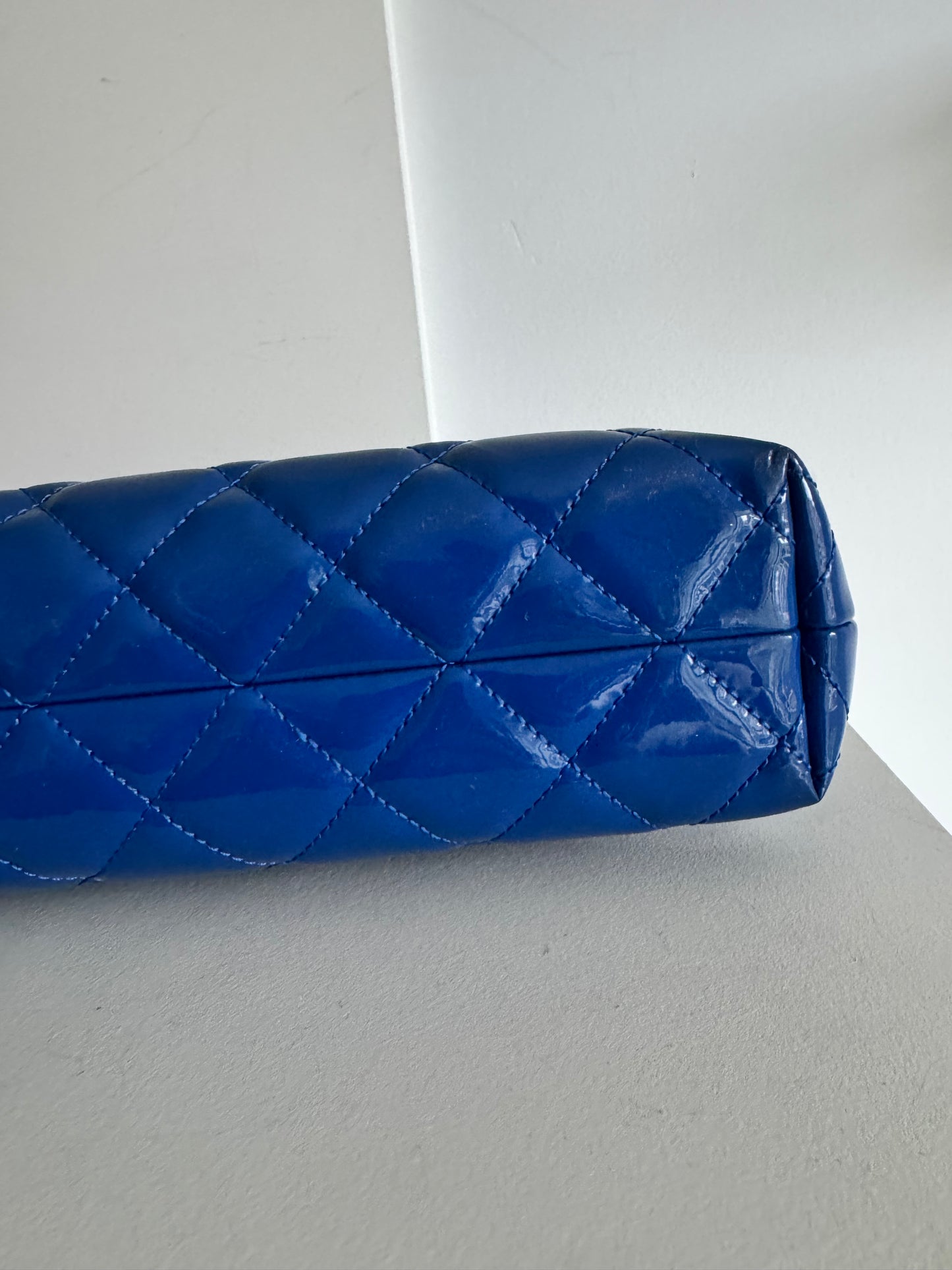 Chanel Blue Patent Leather Medium Accordion Shoulder