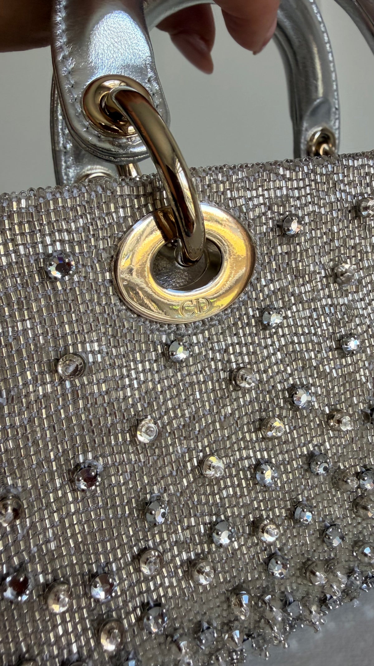Christian Dior Metallic Lambskin Crystal Beaded Micro Lady D-Joy