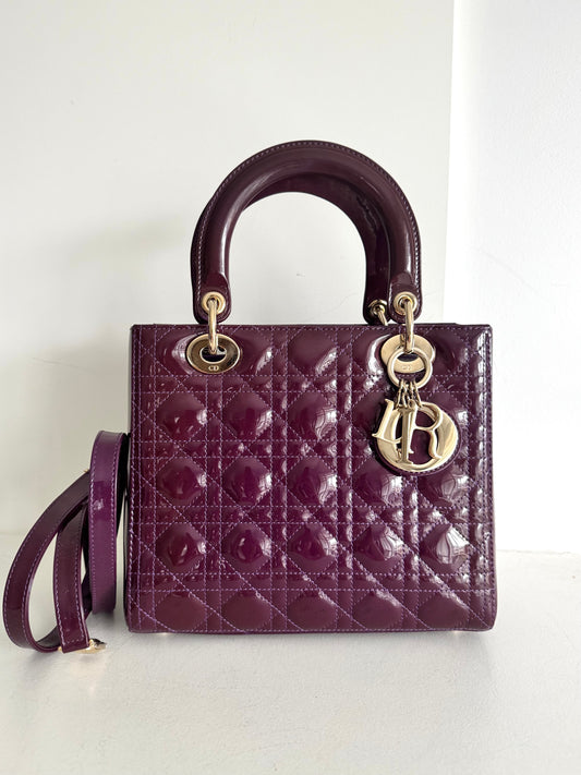 Christian Dior medium Lady, dark purple with signature Cannage stitching