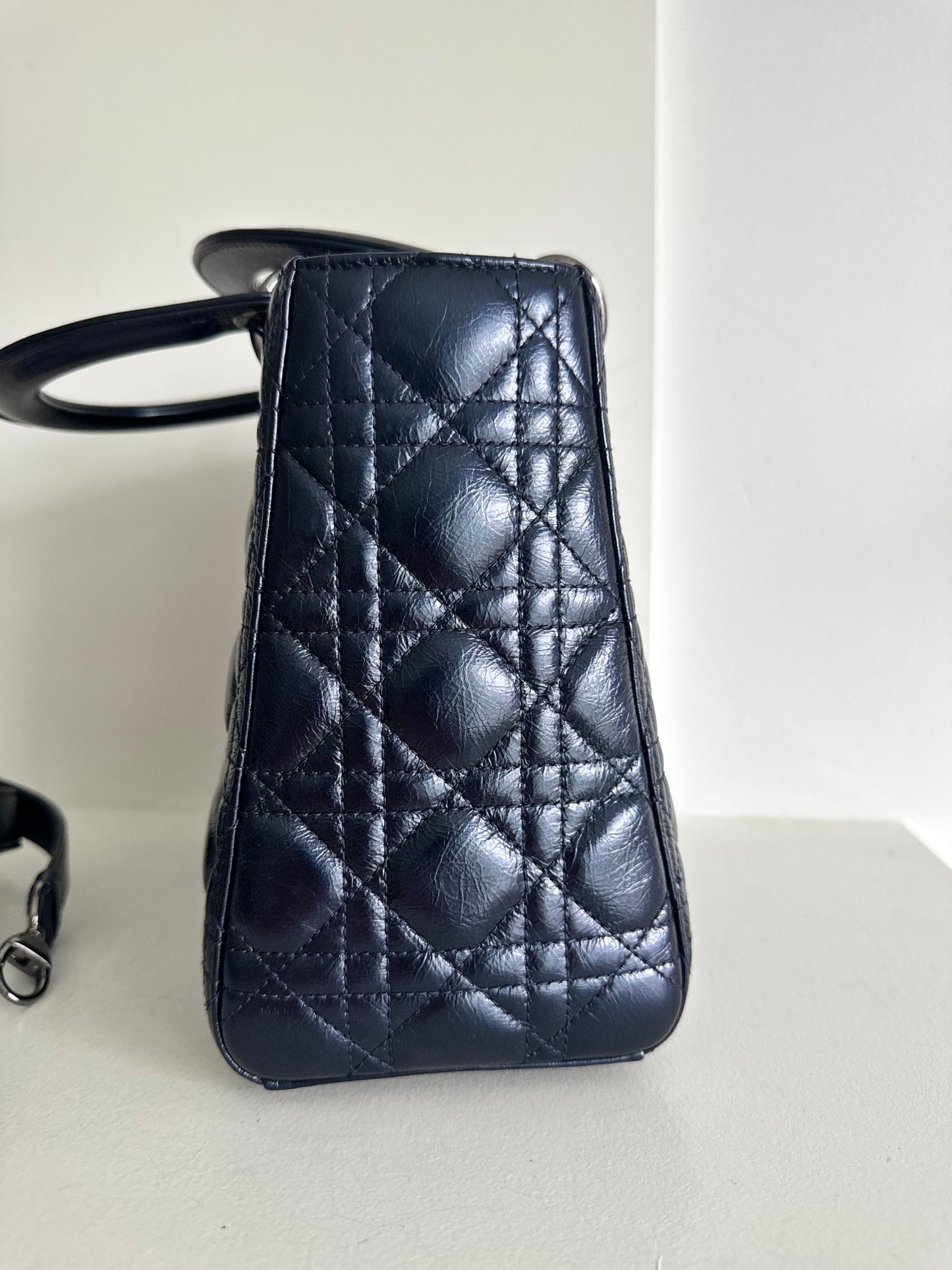 Christian Dior Medium Lady Navy with signature Cannage Stitching