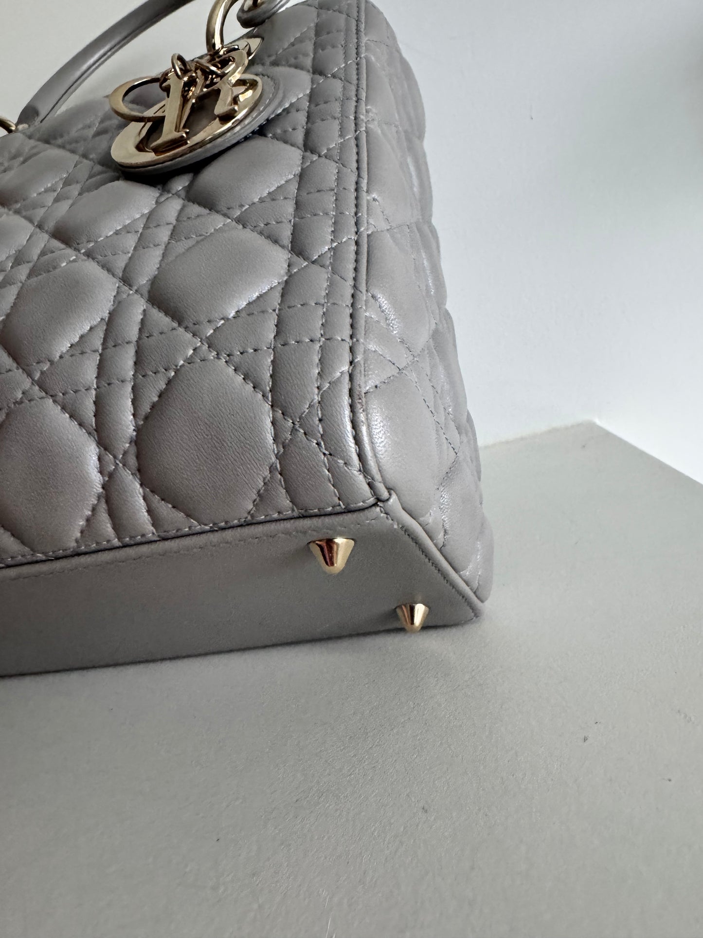 Christian Dior medium Lady, grey with signature Cannage stitching