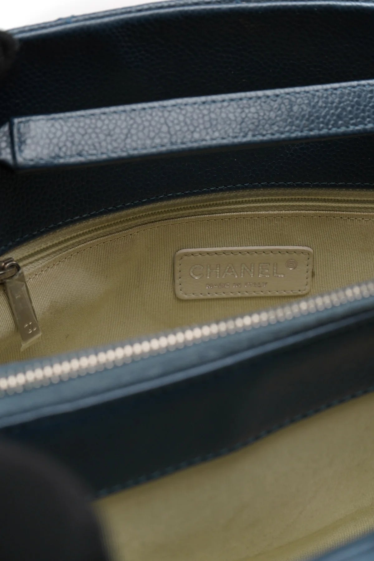 Chanel Caviar Quilted Timeless CC GST Tote Dark Navy Blue