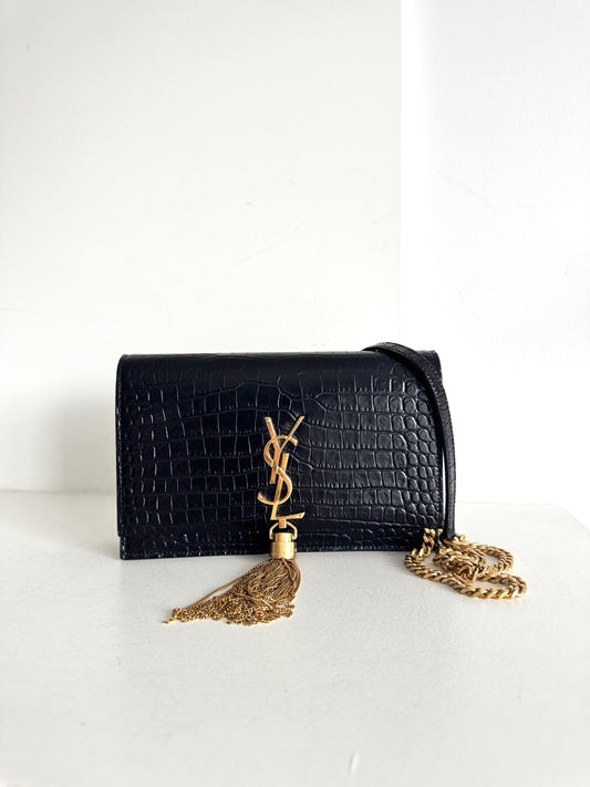 Saint Laurent Kate Wallet On Chain Croc Embossed bag