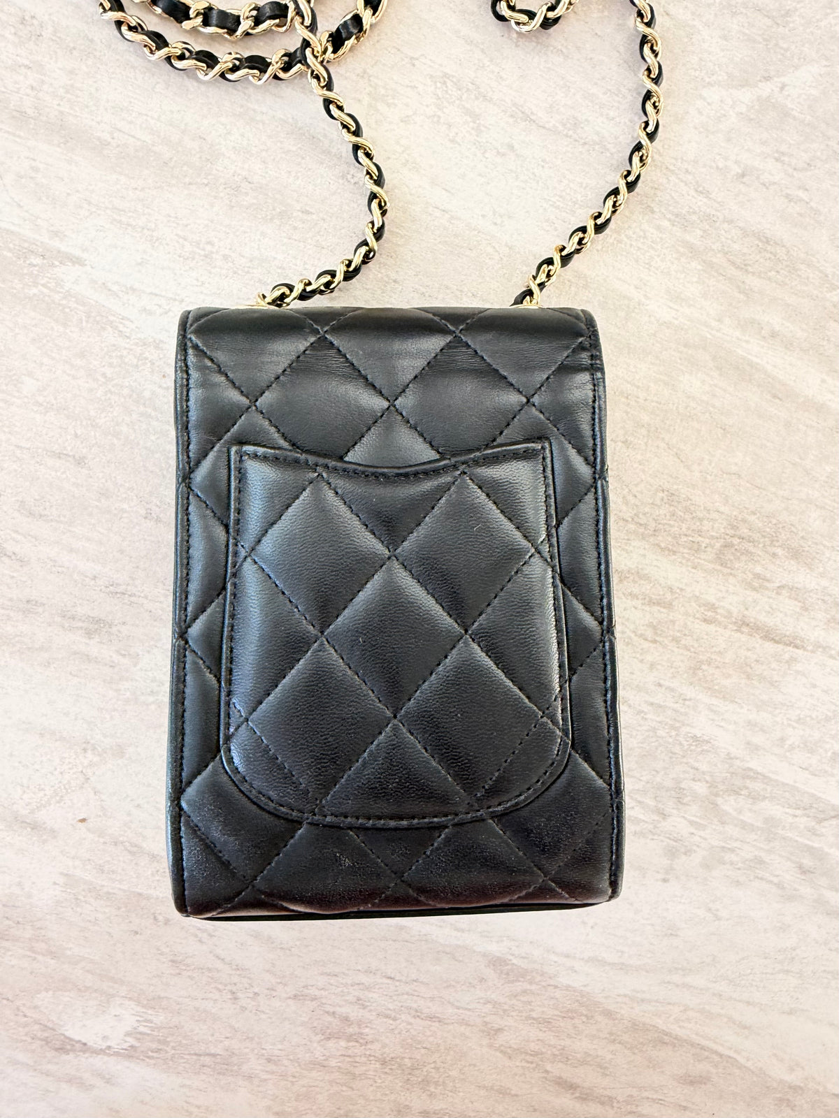 Chanel Quilted Lambskin Phone Holder With Chain GHW