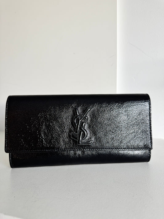 Saint Laurent black textured patent monogram belle de jour clutch
