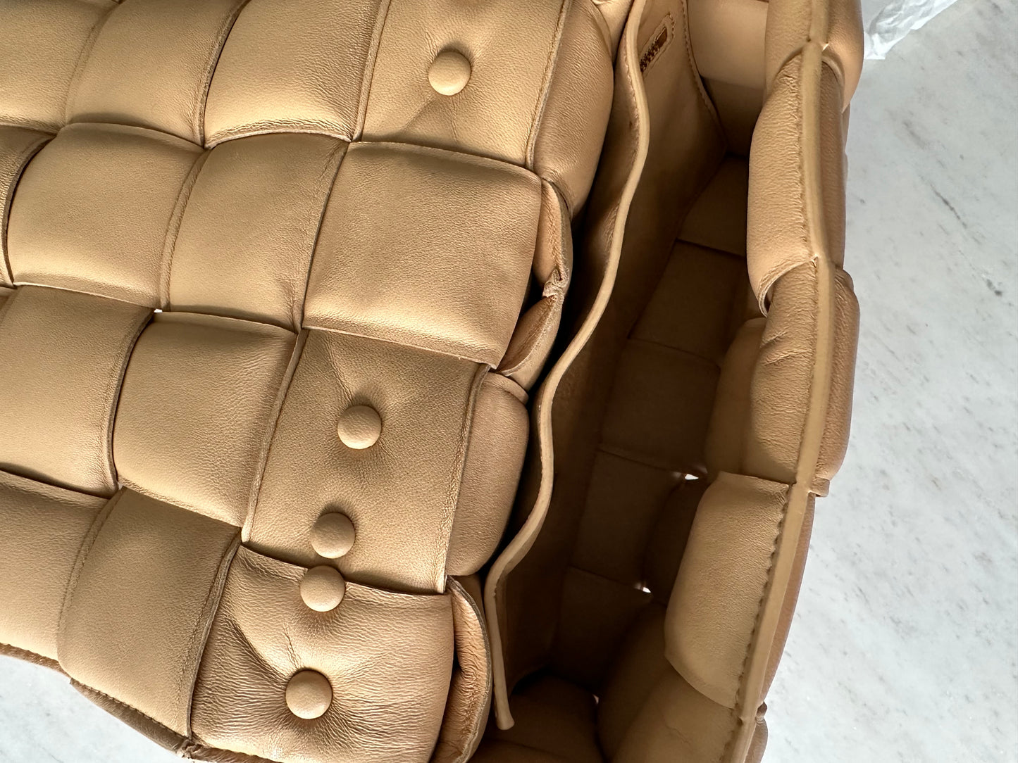 Bottega veneta caramel padded chain cassette bag