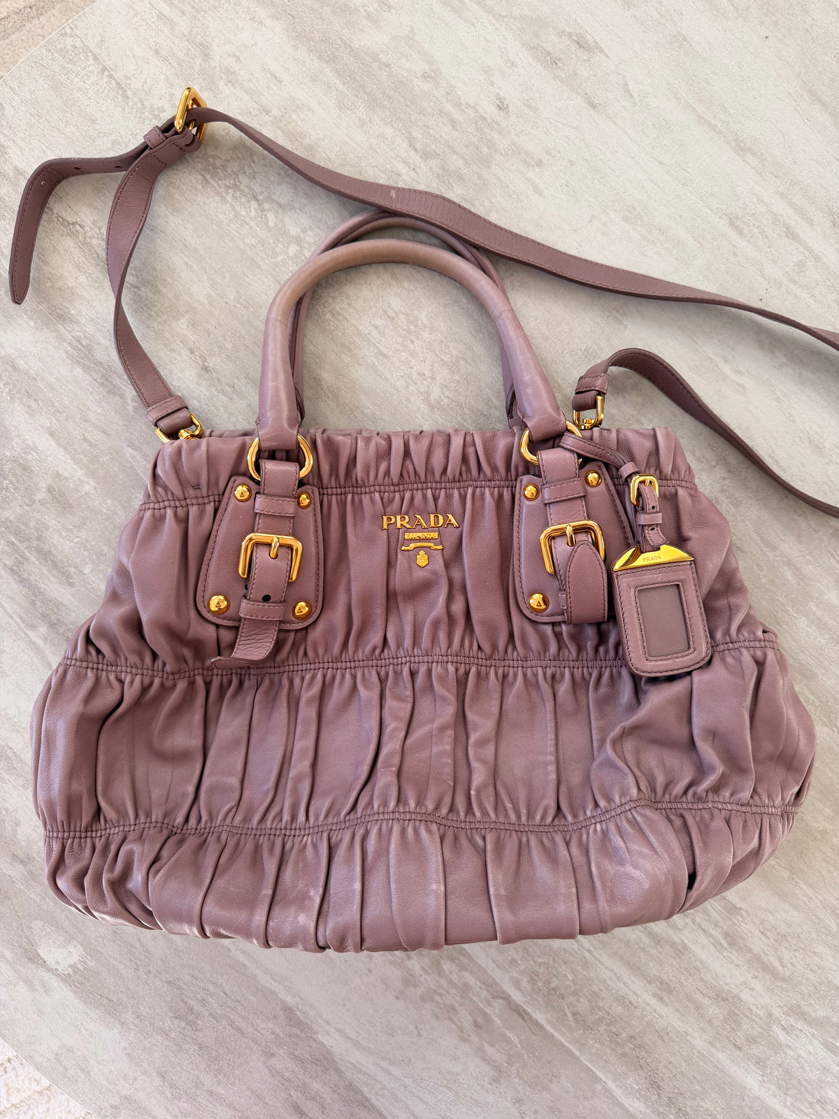 Prada Nappa Gaufre (Ruched) Leather Tote