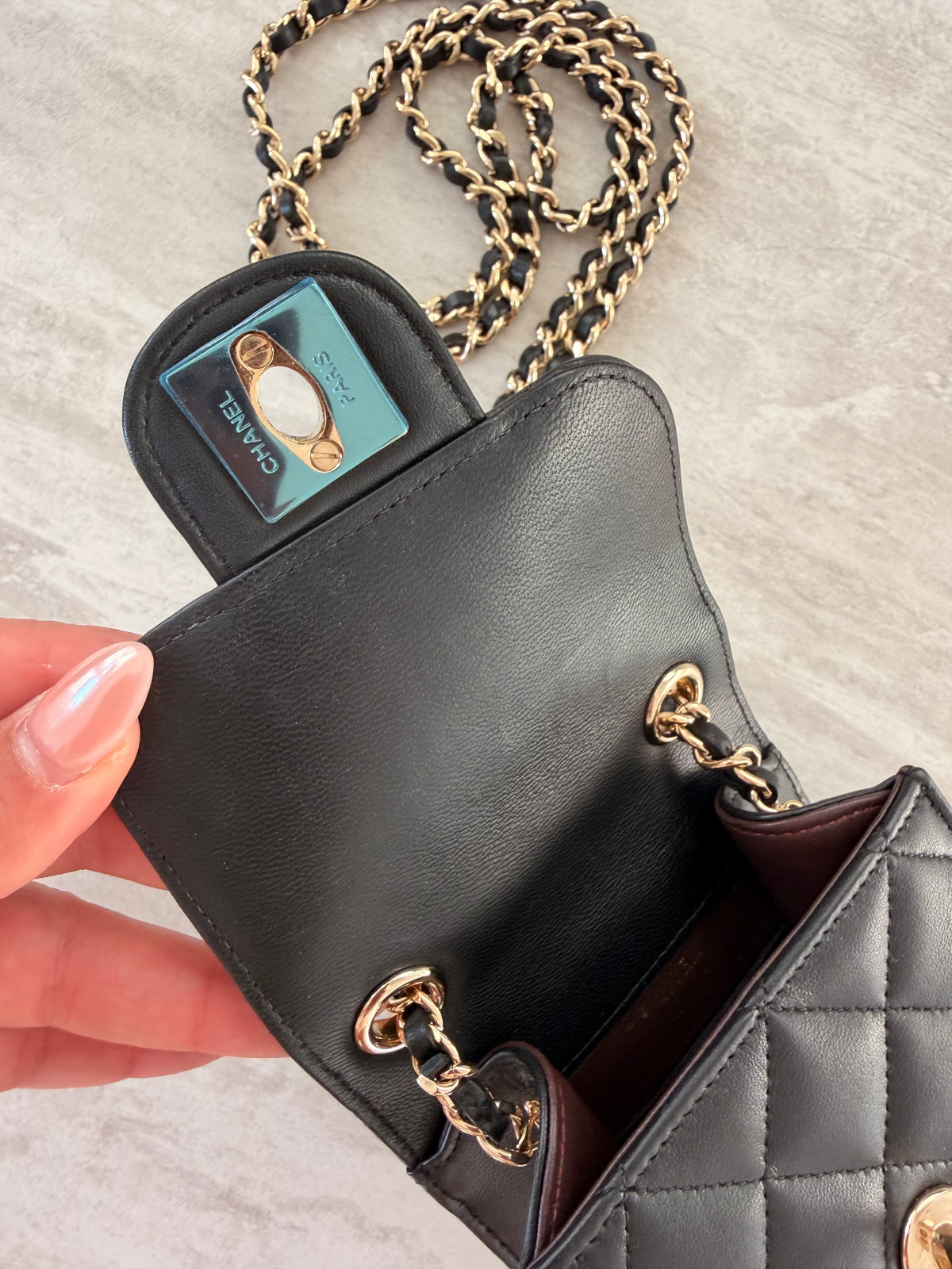 Chanel Quilted Lambskin Phone Holder With Chain GHW