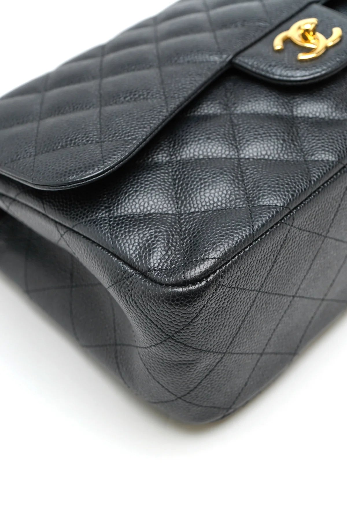 Chanel Caviar Quilted Jumbo Double Flap Black and gold