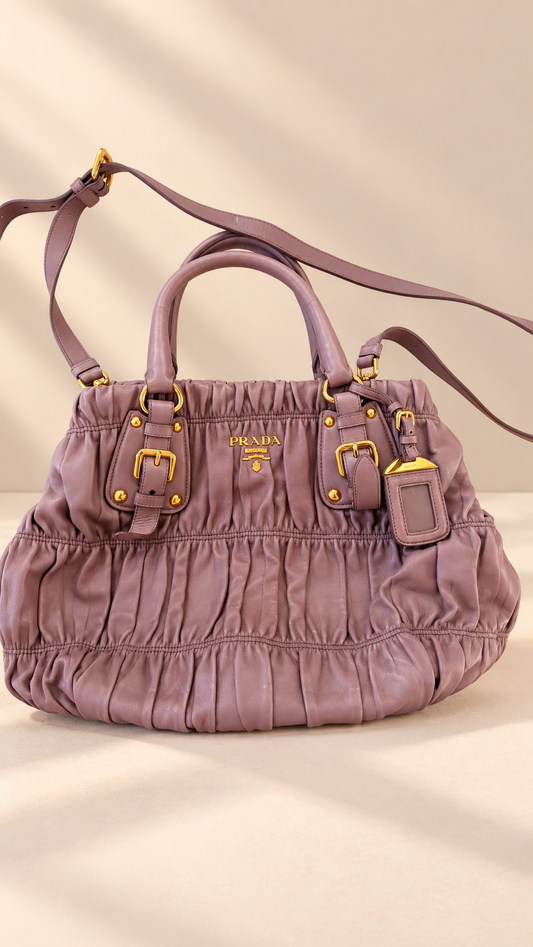 Prada Nappa Gaufre (Ruched) Leather Tote