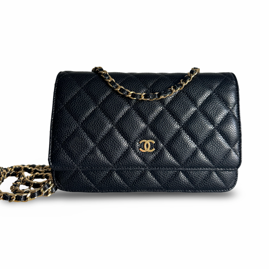 Chanel caviar wallet on chain black gold hardware