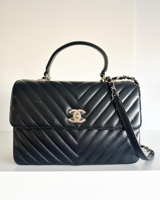 Chanel chevron quilted trendy dual handle flap bag